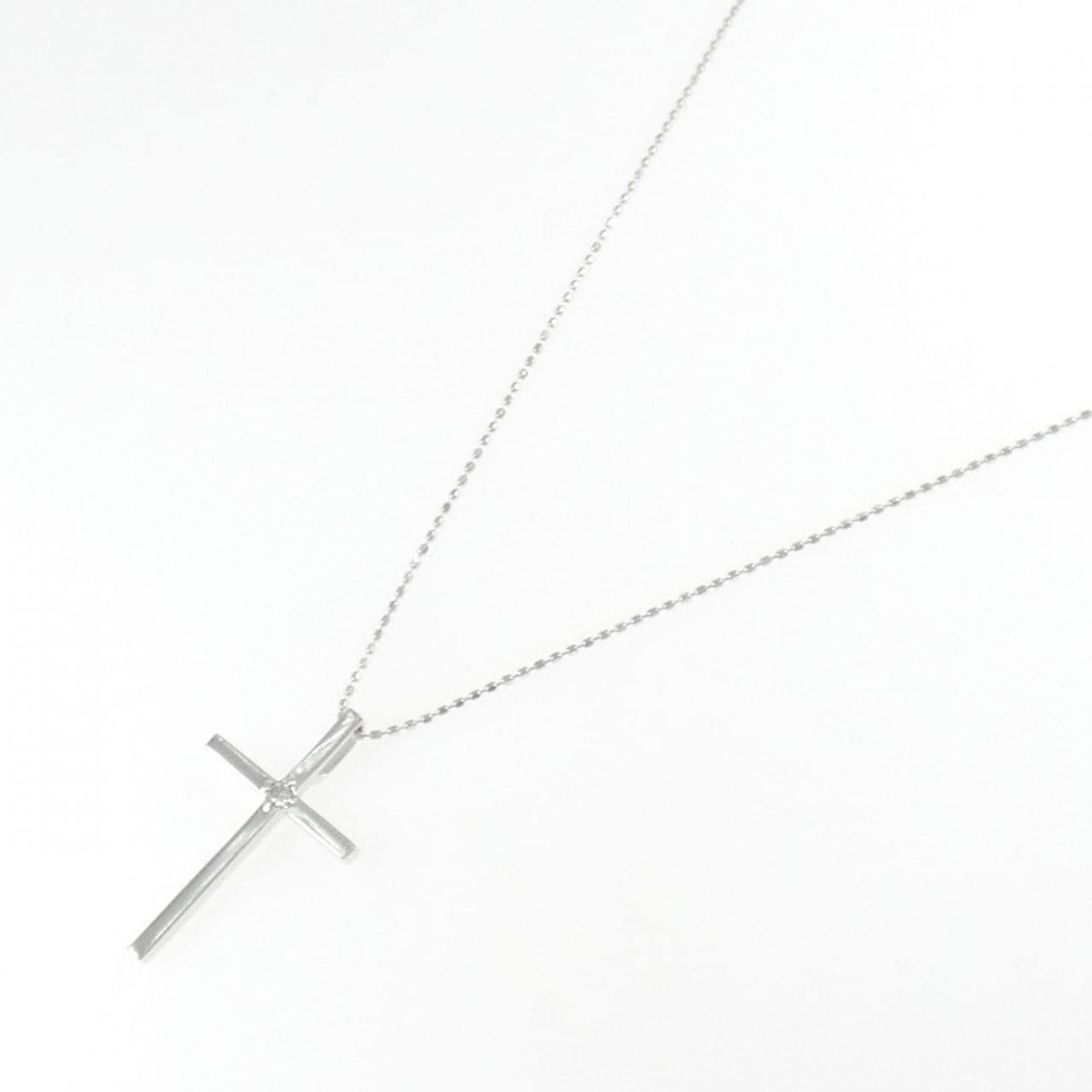 K18WG クロス ダイヤモンド ネックレス 0.03CT
