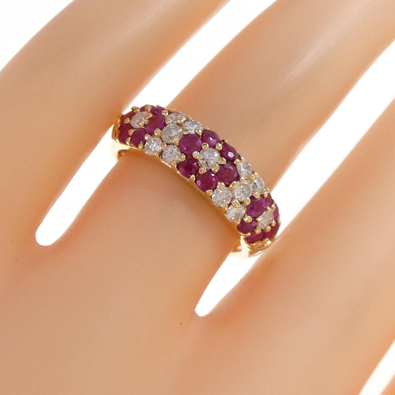 K18YG フラワー ルビー リング 0.95CT