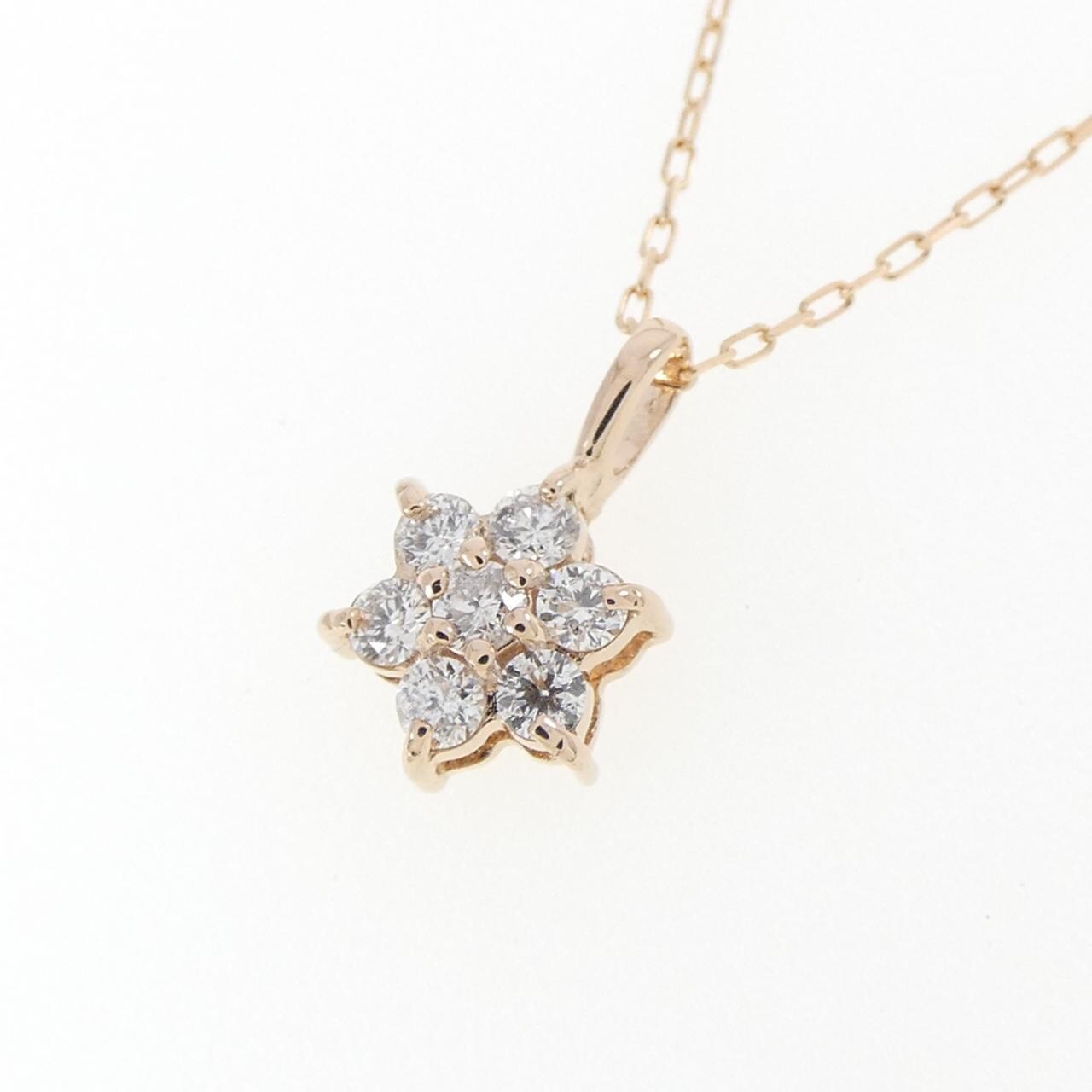 K18PG フラワー ダイヤモンド ネックレス 0.10CT