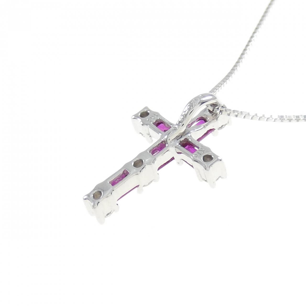 K18WG Cross Ruby Necklace 0.50CT