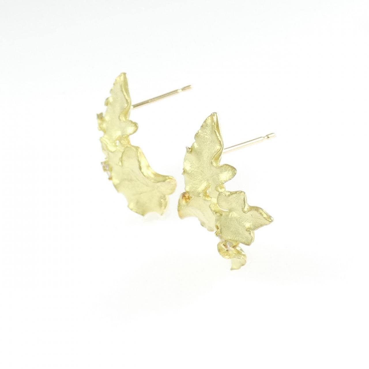 K18YG リーフ ダイヤモンド ピアス 0.06CT