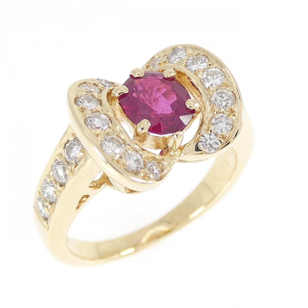 K18YG ルビー リング 0.85CT