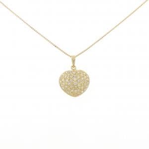 750YG/K18YG ハート パヴェ ダイヤモンド ネックレス 0.50CT
