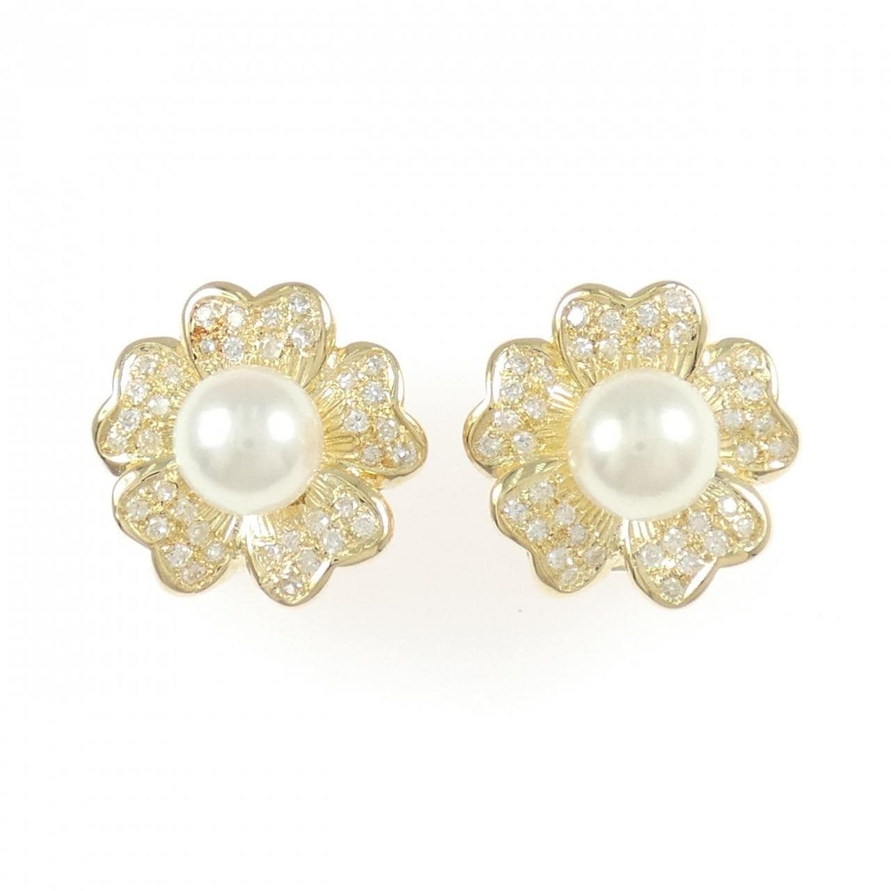 750YG フラワー アコヤパール ピアス/イヤリング 8.1mm