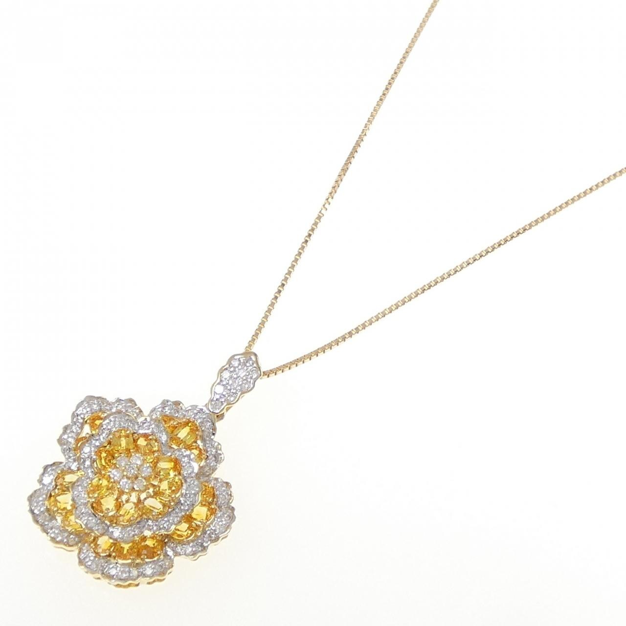 K18YG/K18WG フラワー サファイヤ ネックレス 3.58CT