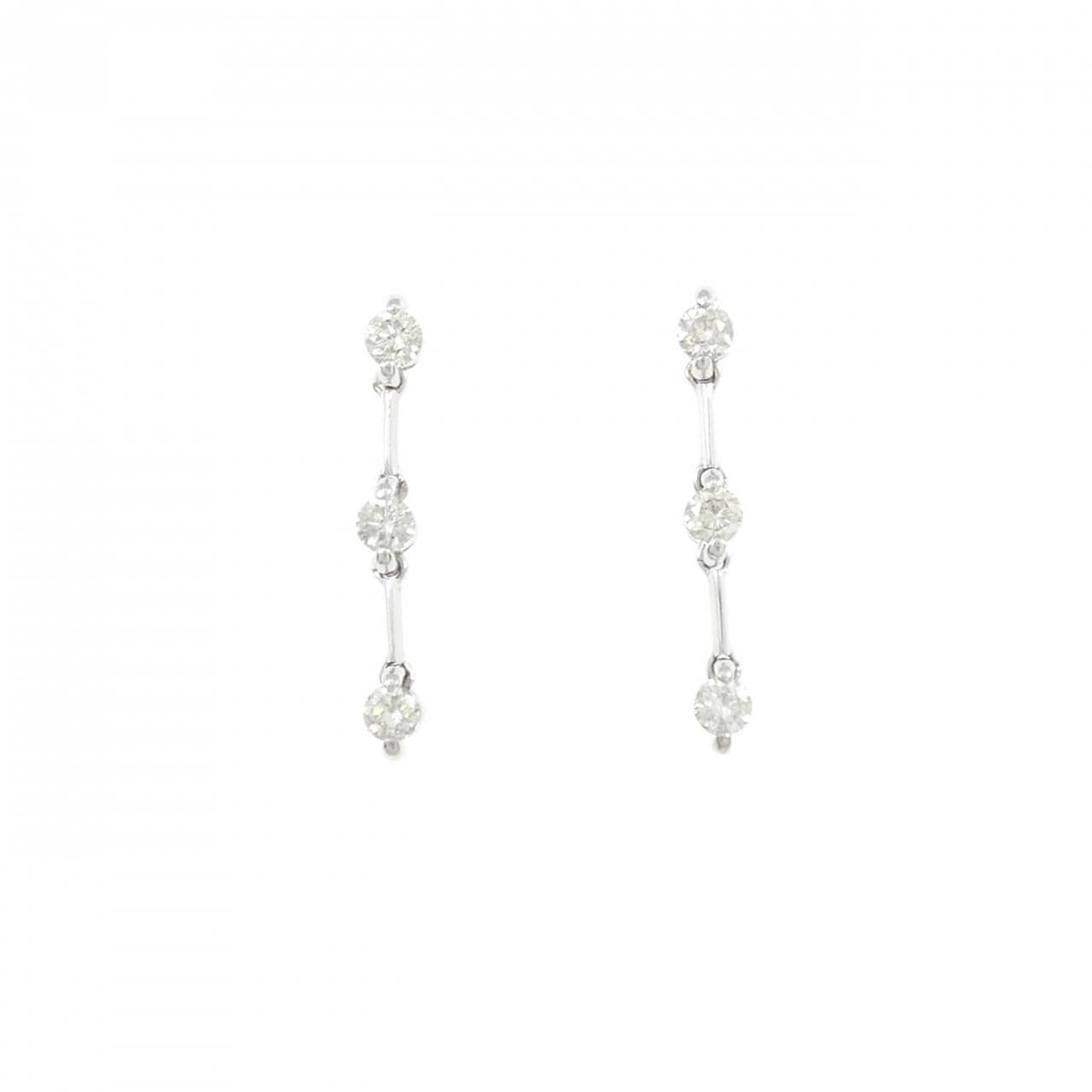 K18WG スリーストーン ダイヤモンド ピアス 0.50CT