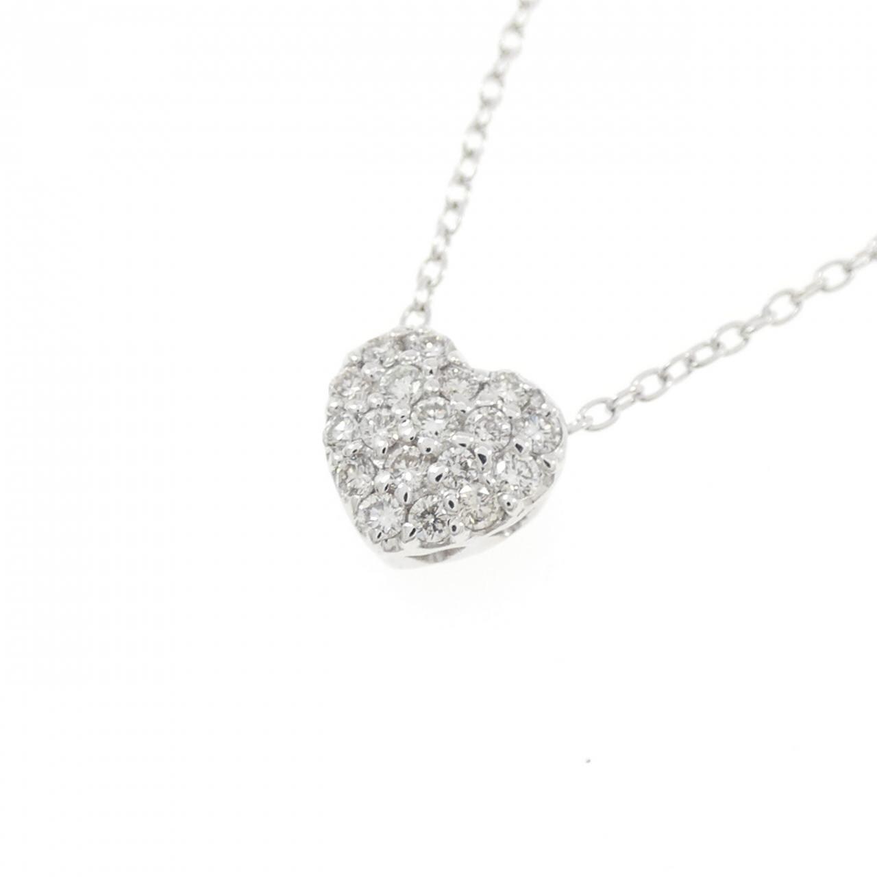 K18WG パヴェ ハート ダイヤモンド ネックレス 0.20CT