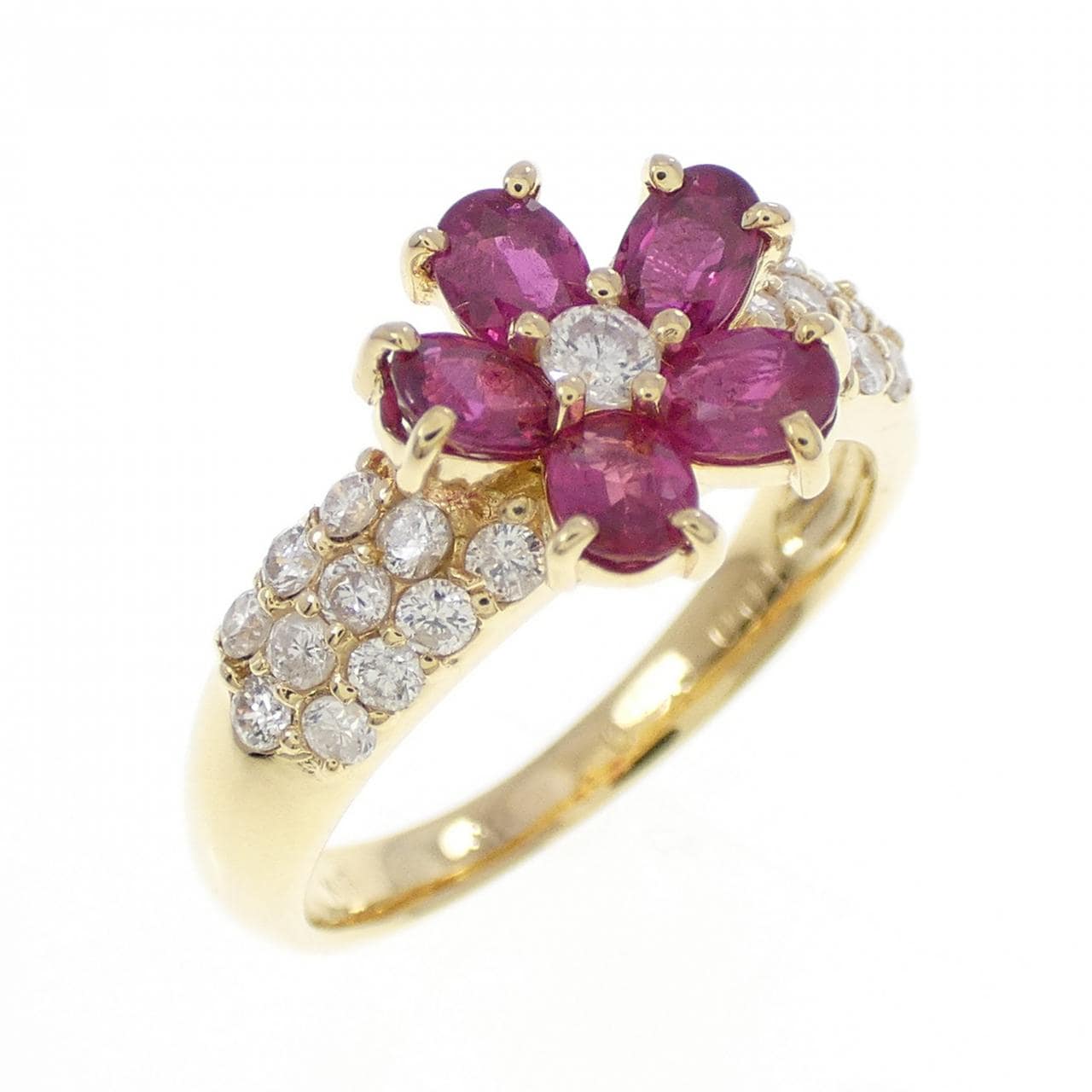 K18YG フラワー ルビー リング 1.00CT
