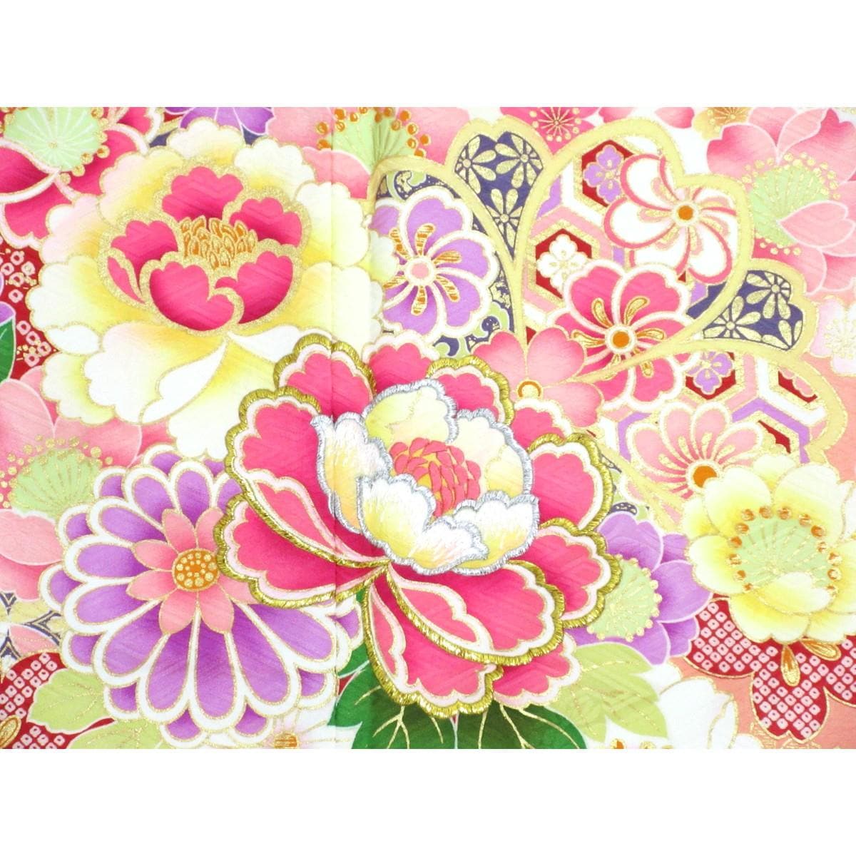 振袖　友禅金彩加工　刺繍入りボカシ染