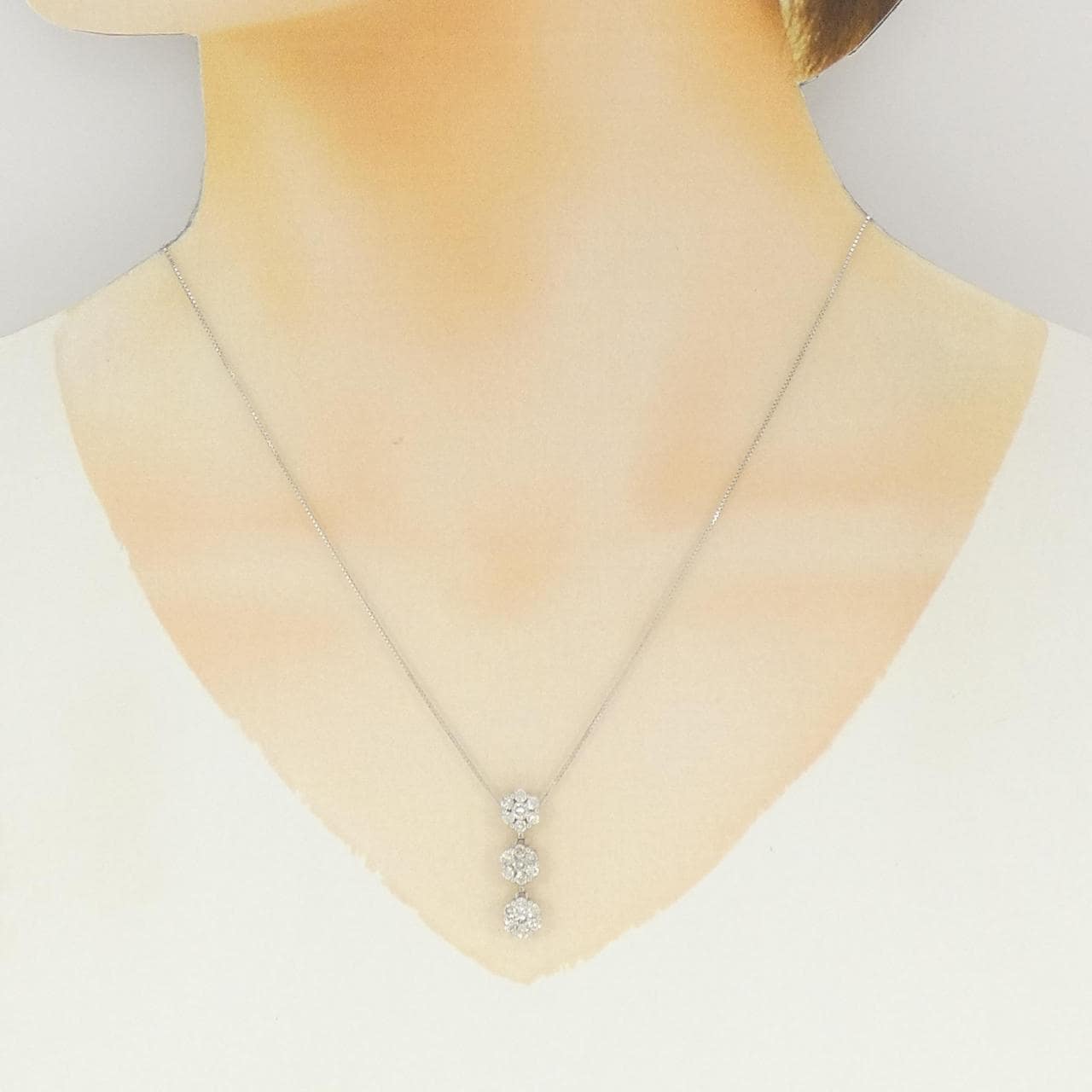 K18WG フラワー ダイヤモンド ネックレス 1.00CT