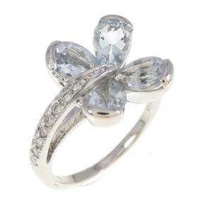 K18WG フラワー アクアマリン リング 1.32CT