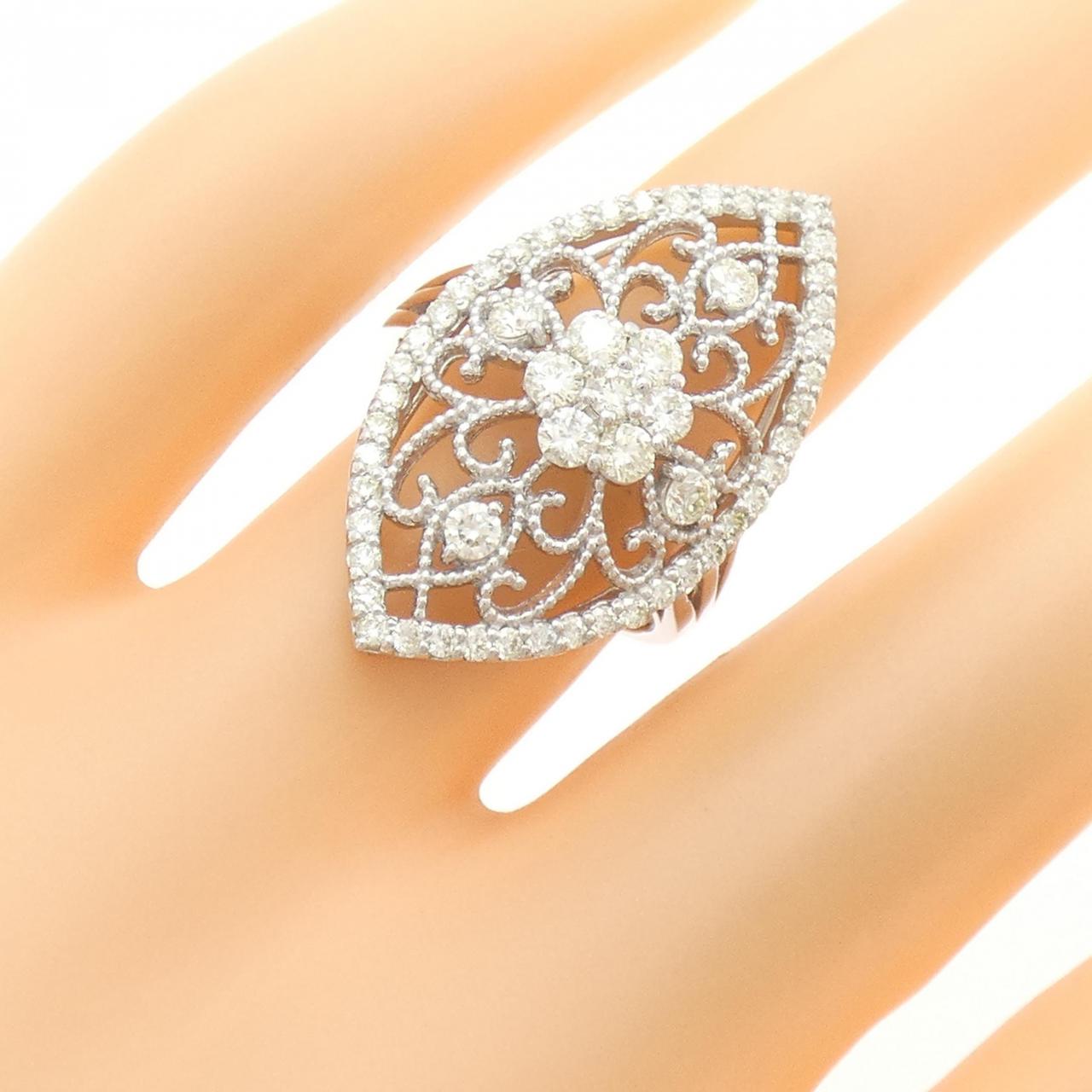 K18WG フラワー ダイヤモンド リング 1.01CT