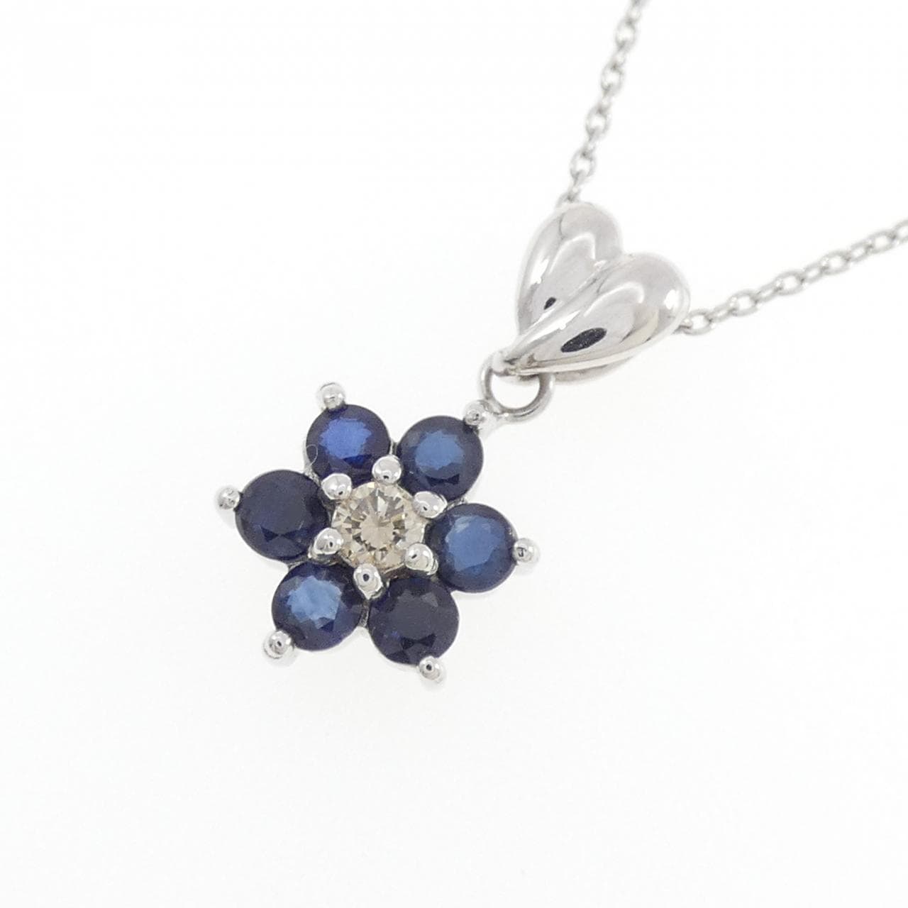 K18WG フラワー サファイヤ ネックレス 0.40CT
