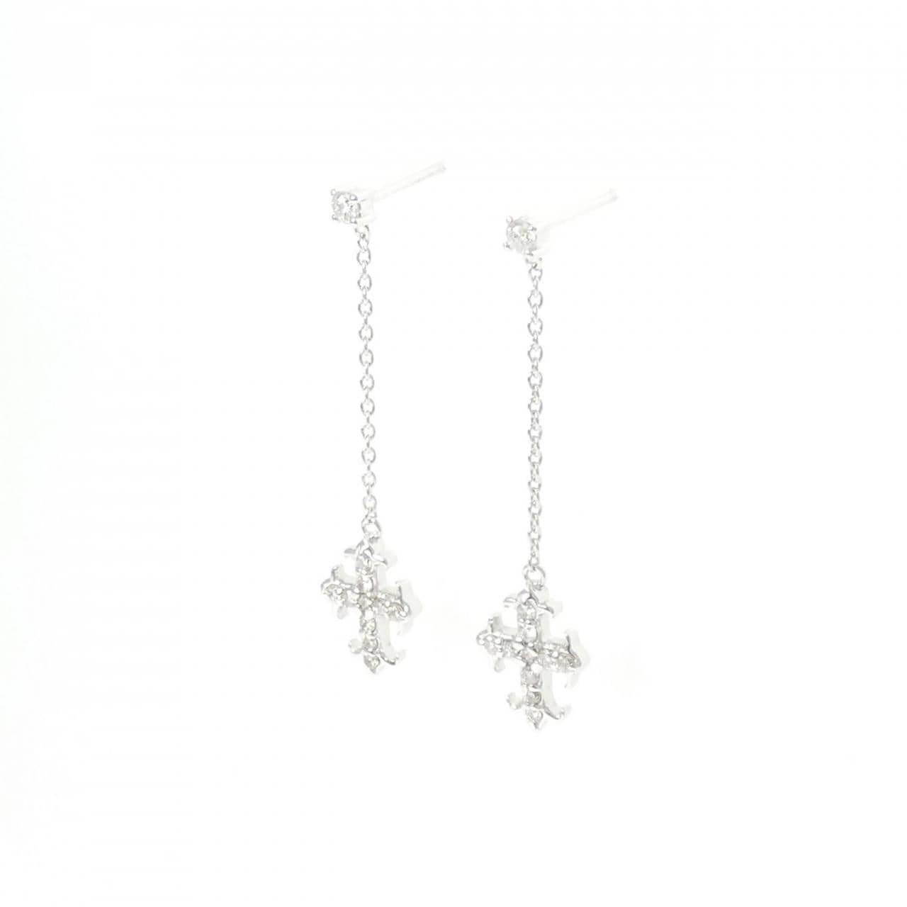 K14WG クロス ダイヤモンド ピアス 0.30CT