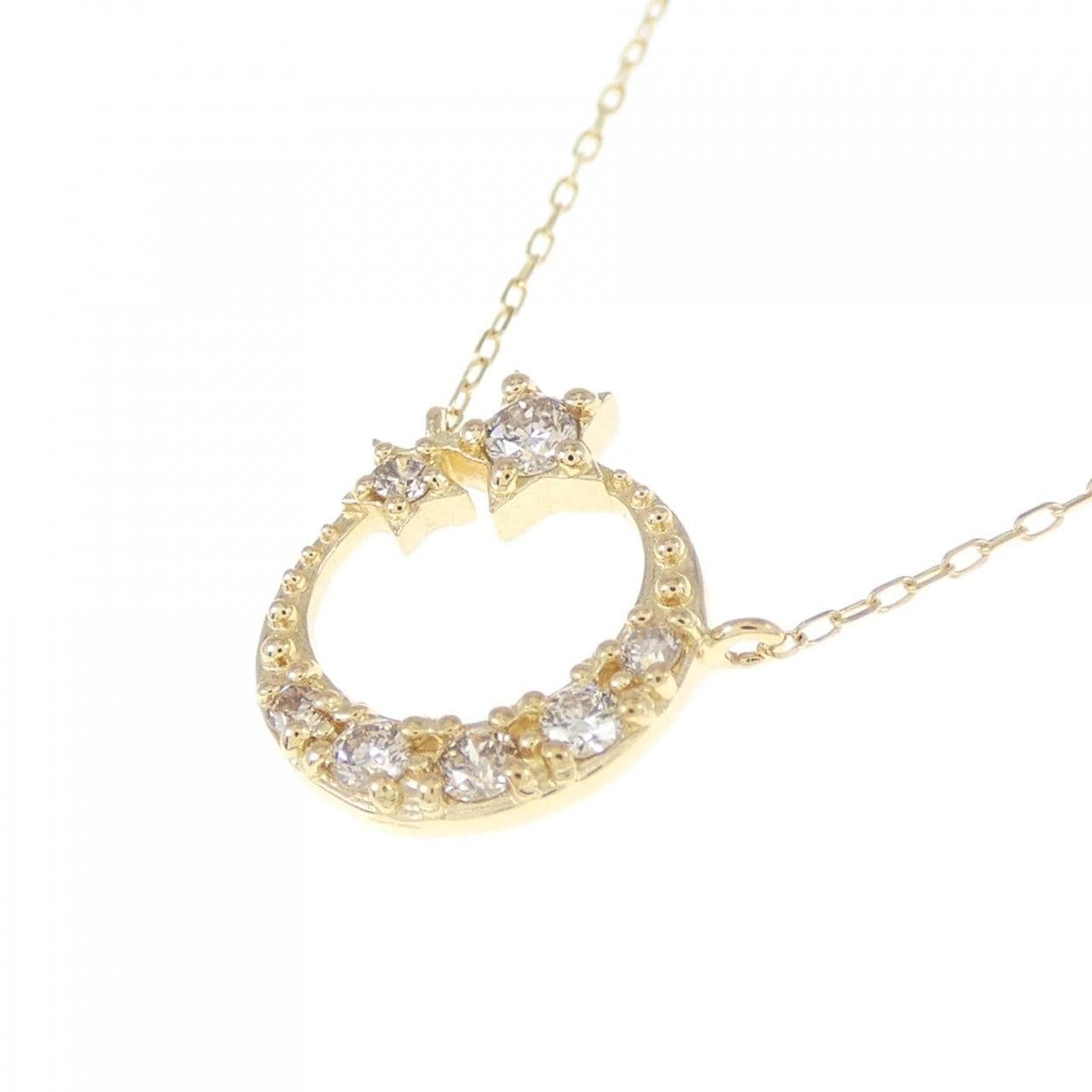[BRAND NEW] K18YG Moon x Star Diamond Necklace 0.10CT