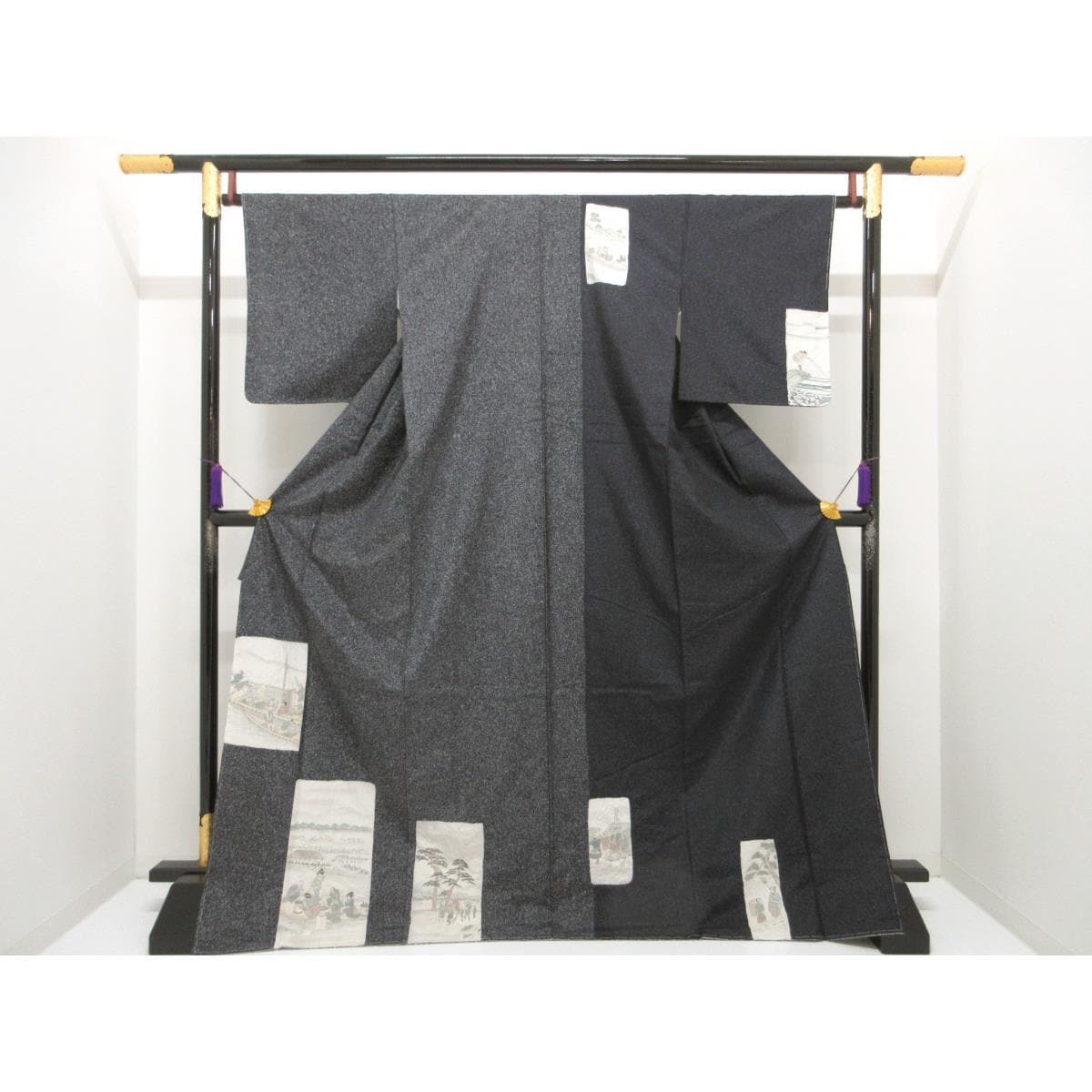 【未使用品】訪問着　縞大島紬　友禅加工絞り入　身幅Ｌ寸
