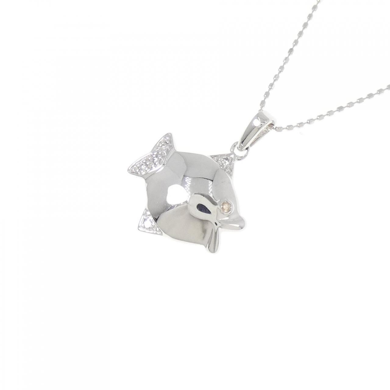 K18WG フィッシュ ダイヤモンド ネックレス 0.050CT