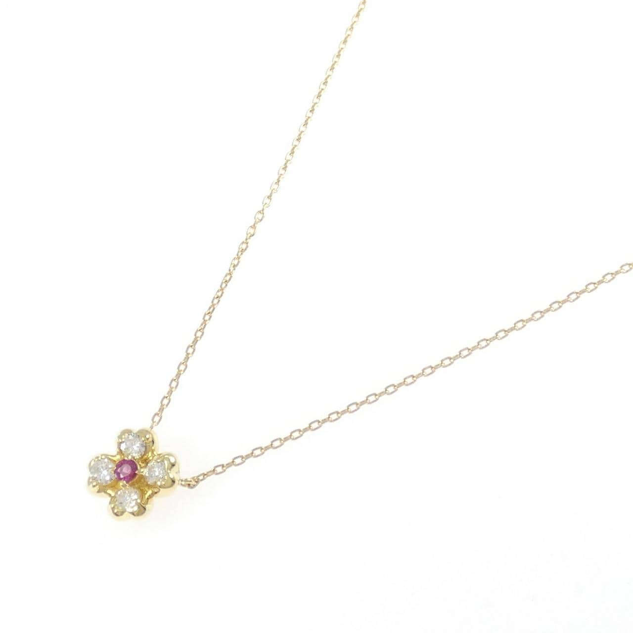 K18YG フラワー ルビー ネックレス 0.06CT