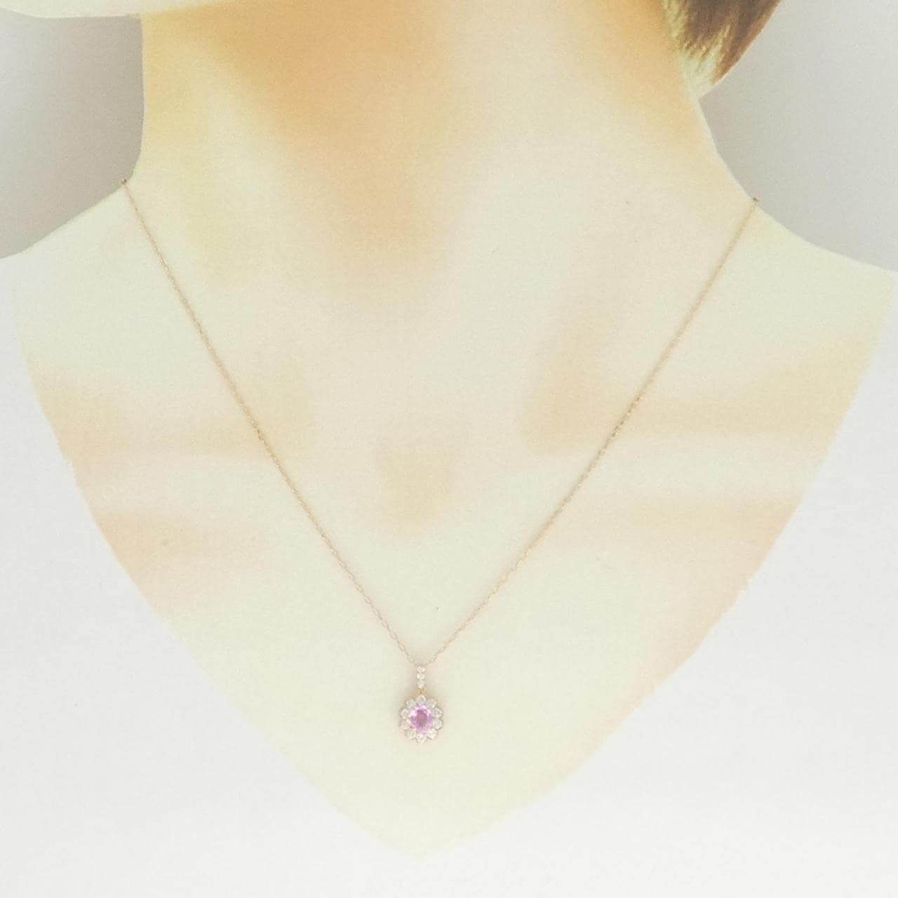 K18PG フラワー サファイヤ ネックレス 0.38CT