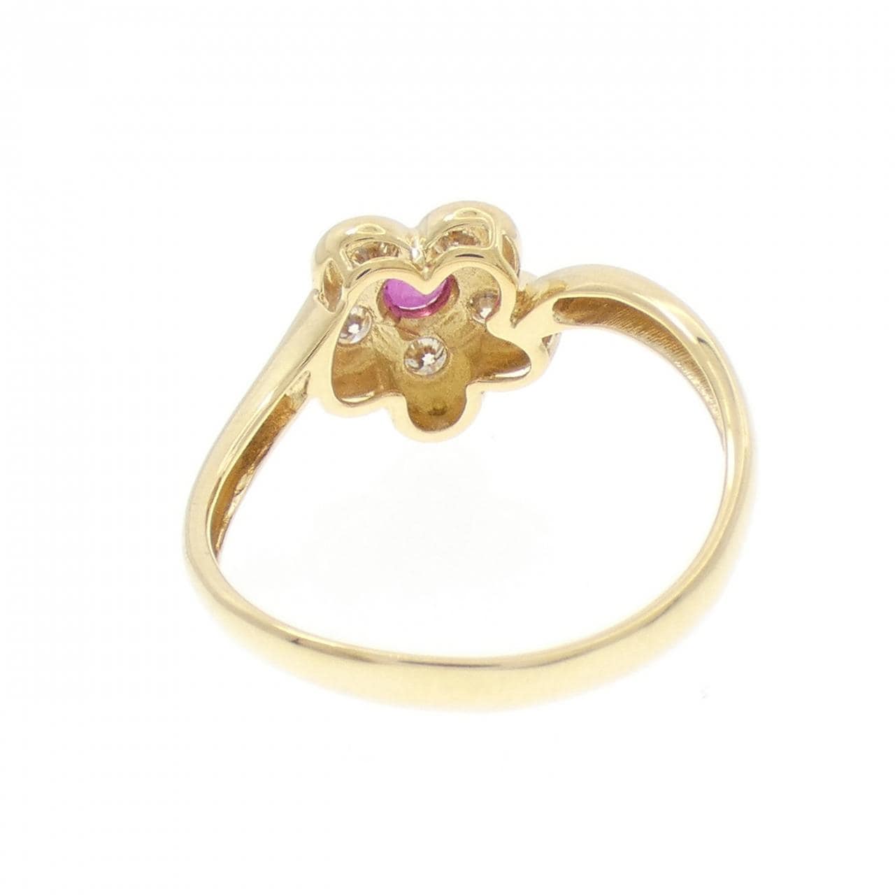 K18YG フラワー ルビー リング 0.19CT