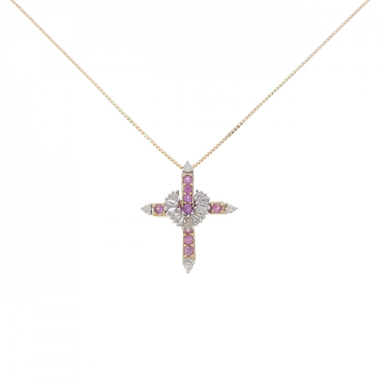 K18YG/K18WG クロス サファイヤ ネックレス 0.25CT