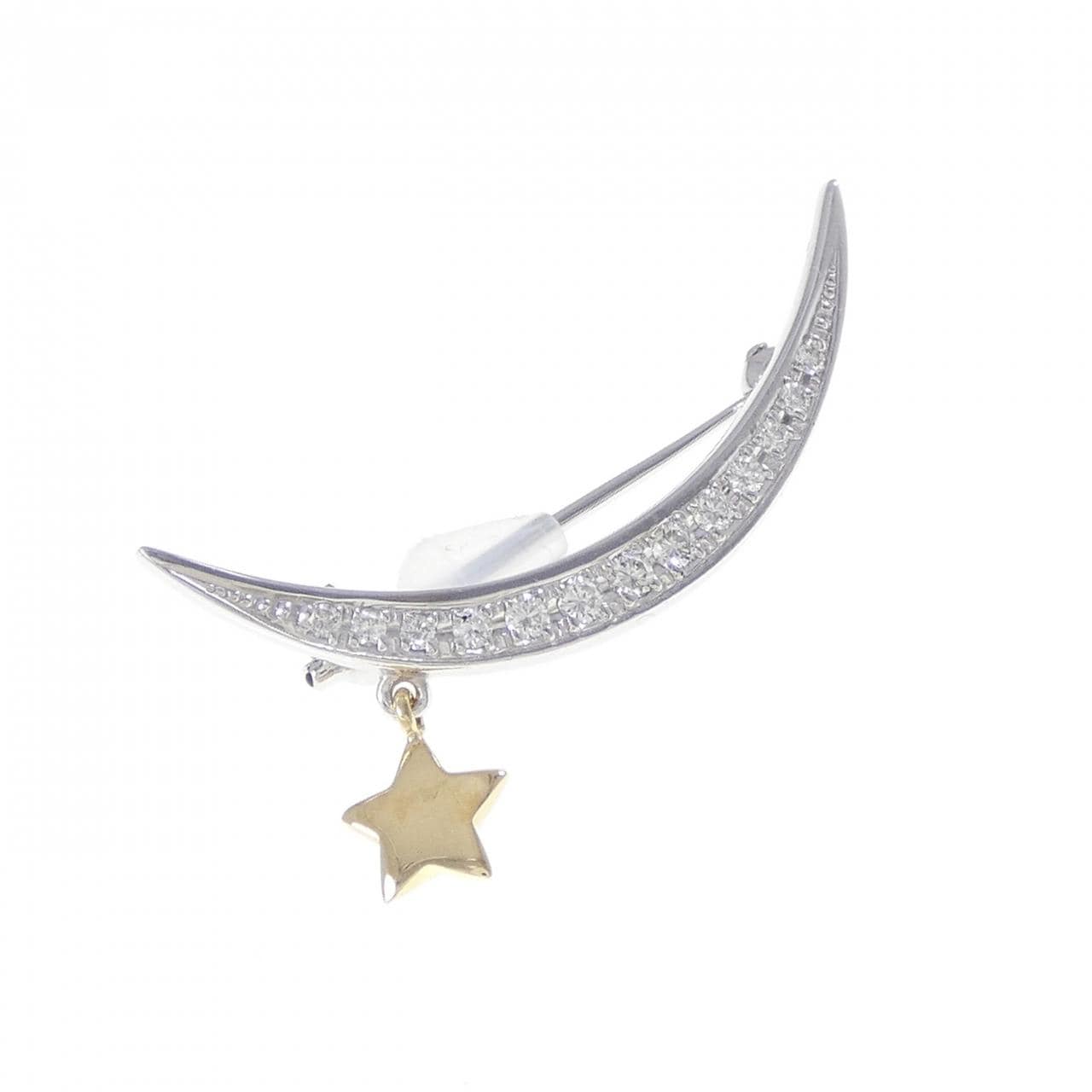 PT900/K18YG Moon x Star Diamond Brooch 0.20CT