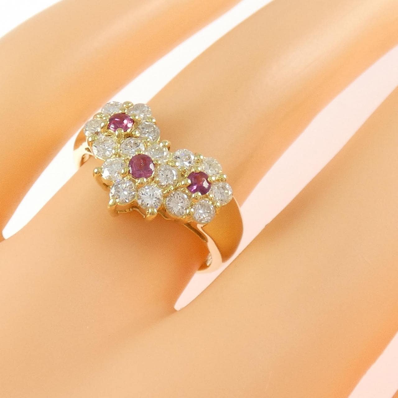 K18YG フラワー ルビー リング 0.18CT