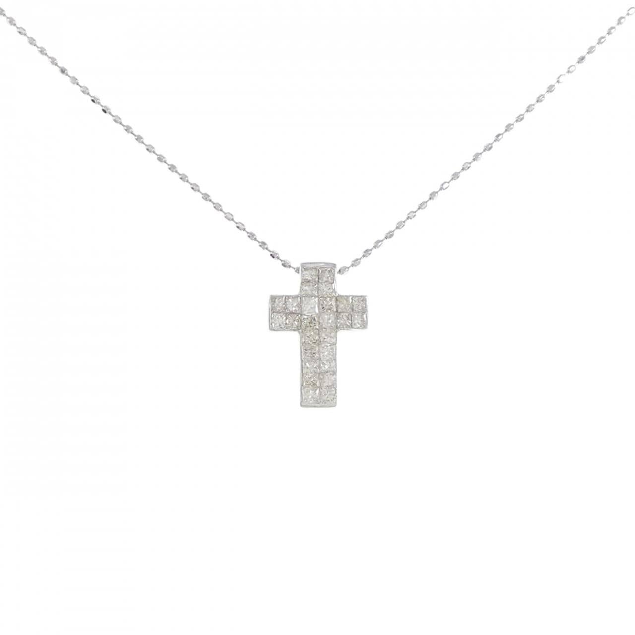 K18WG クロス ダイヤモンド ネックレス 0.50CT
