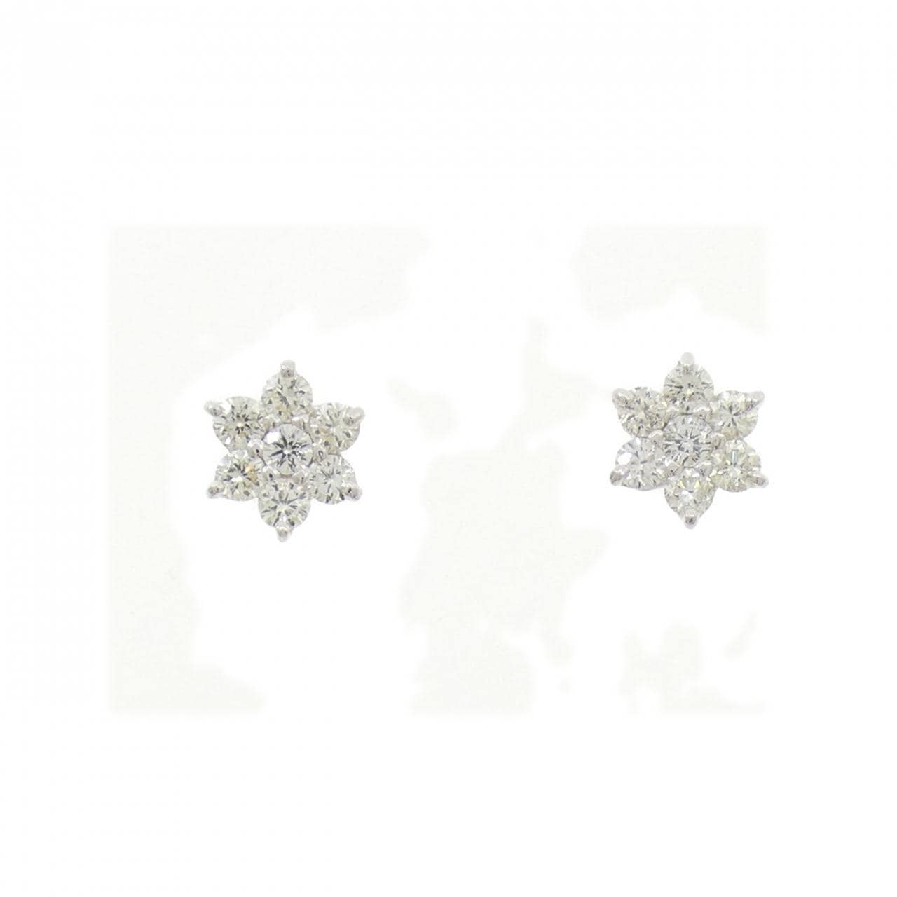 K18WG フラワー ダイヤモンド ピアス 0.30CT