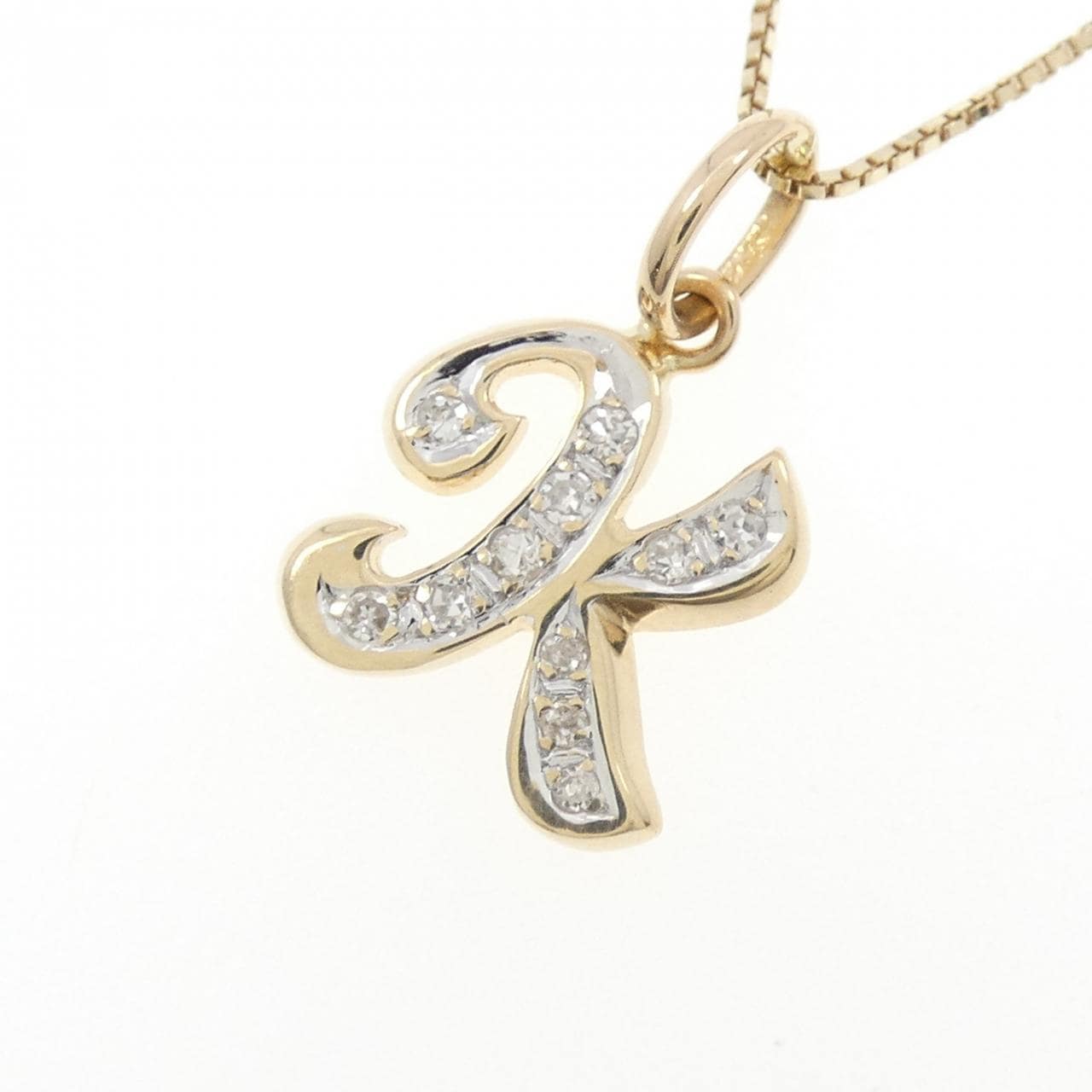 585YG/K10YG/585WG イニシャルK ダイヤモンド ネックレス