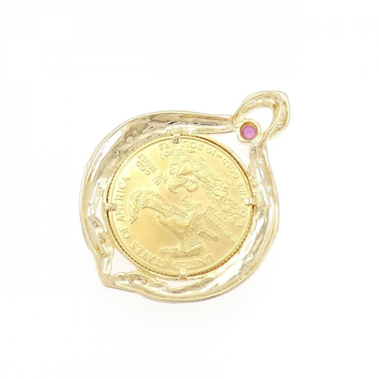 K18YG(枠) ルビー コイン ペンダント 0.064CT