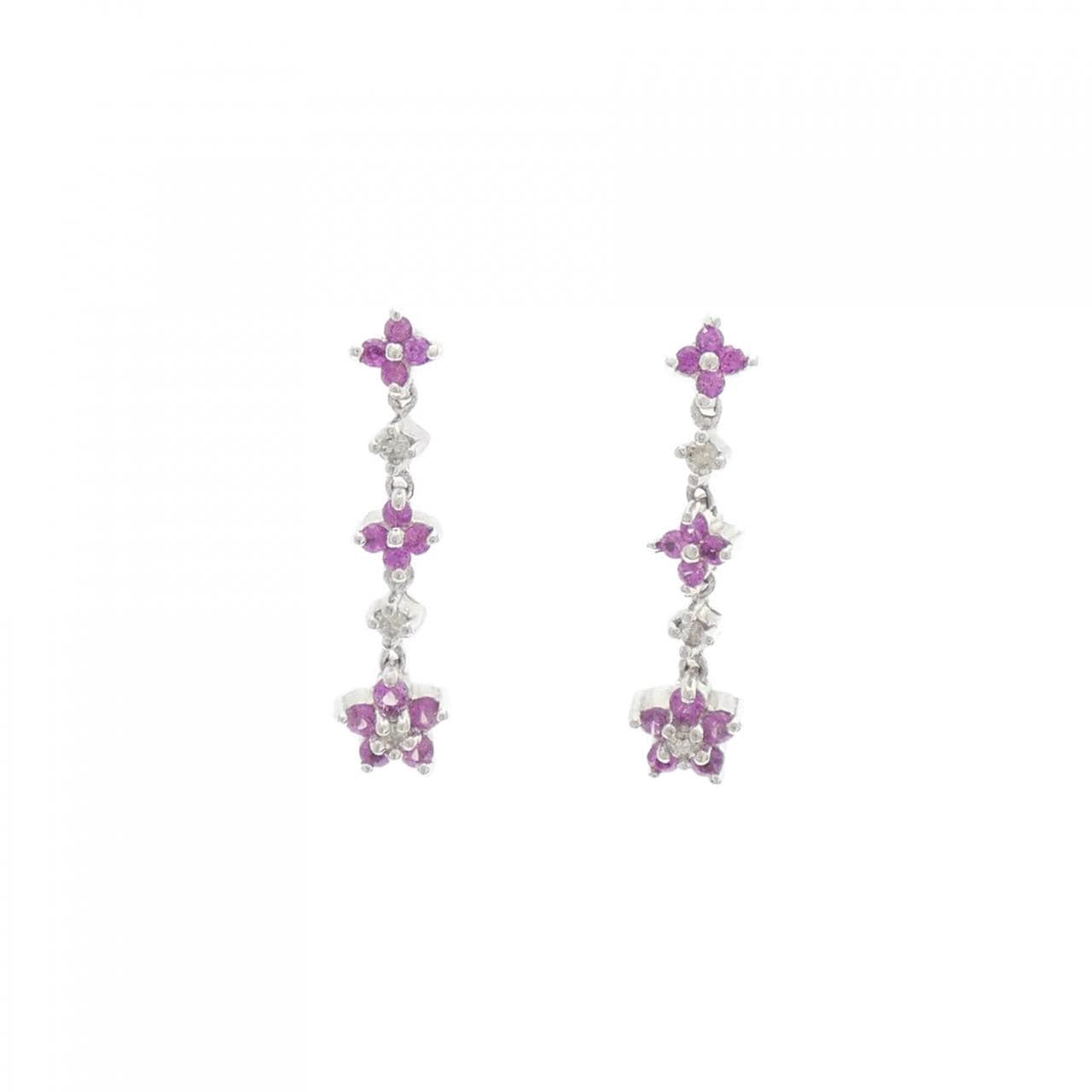 K18WG Flower Sapphire Earrings 0.50CT