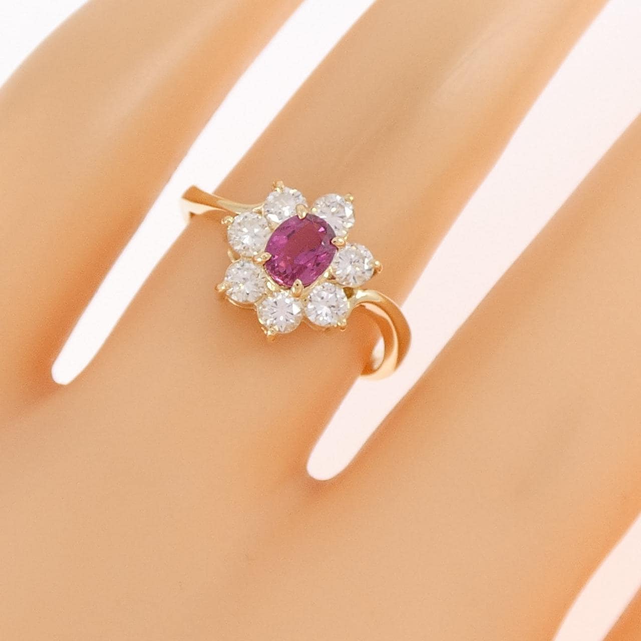 K18YG フラワー ルビー リング 0.52CT