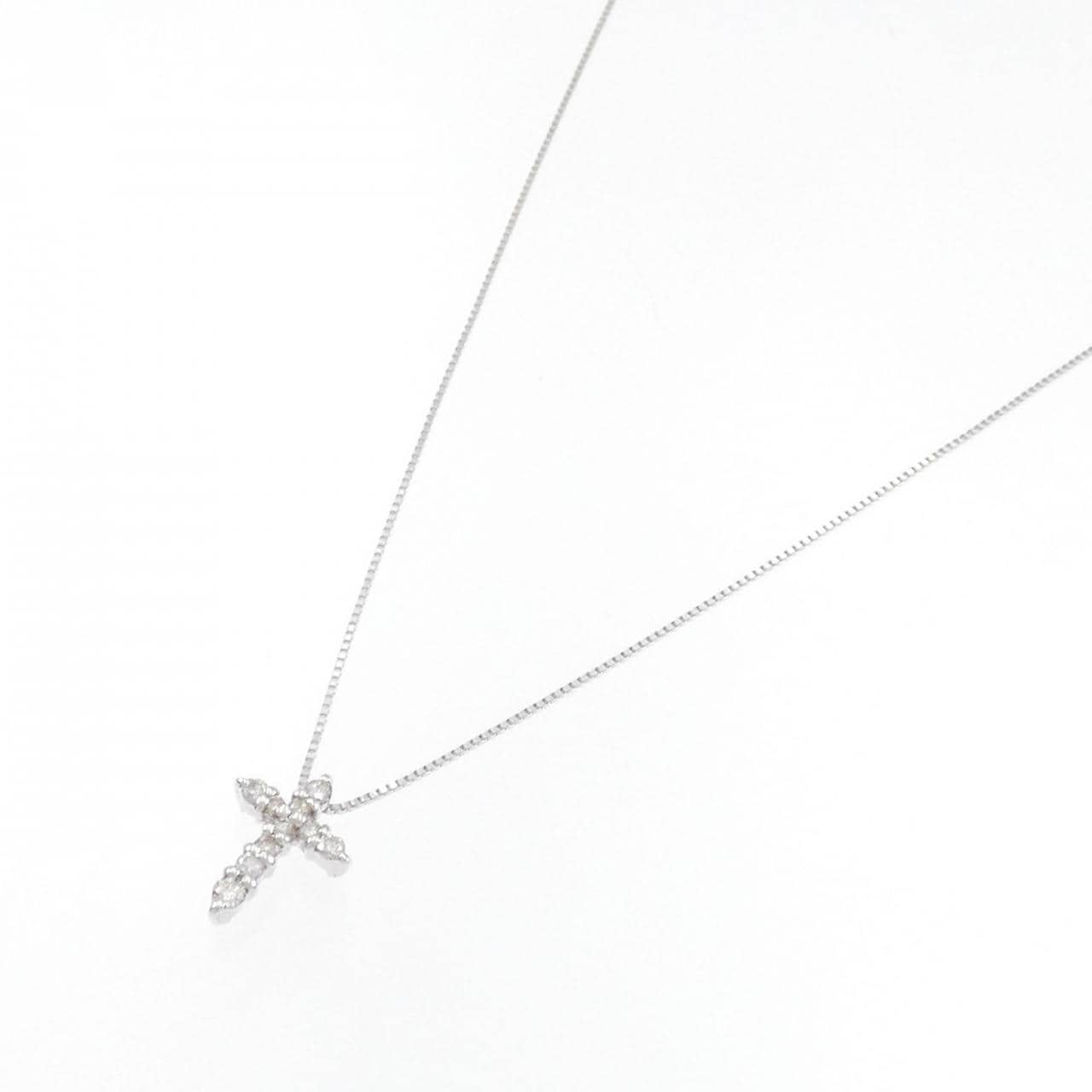 K18WG クロス ダイヤモンド ネックレス 0.16CT