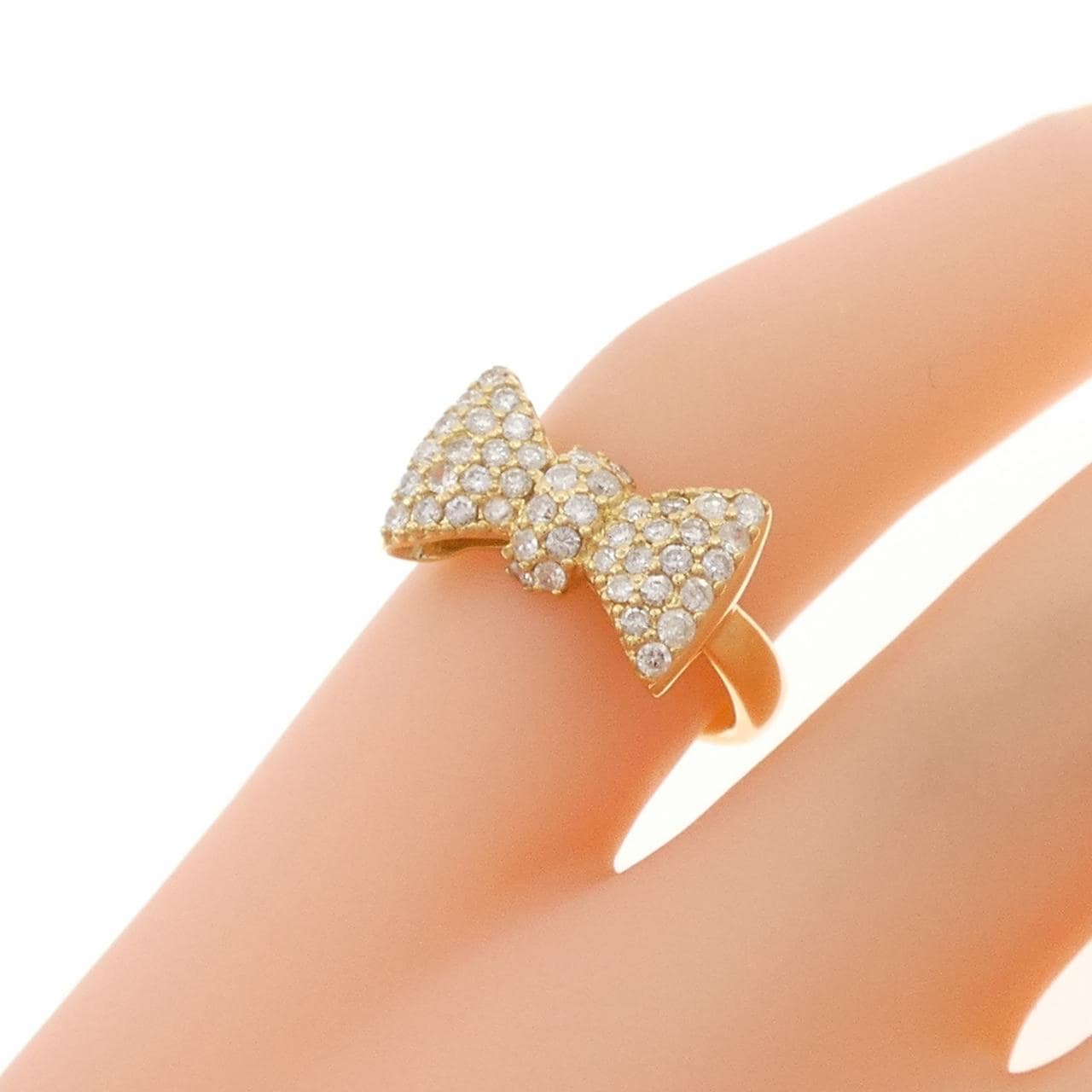 K18YG リボン ダイヤモンド ピンキー リング 0.30CT