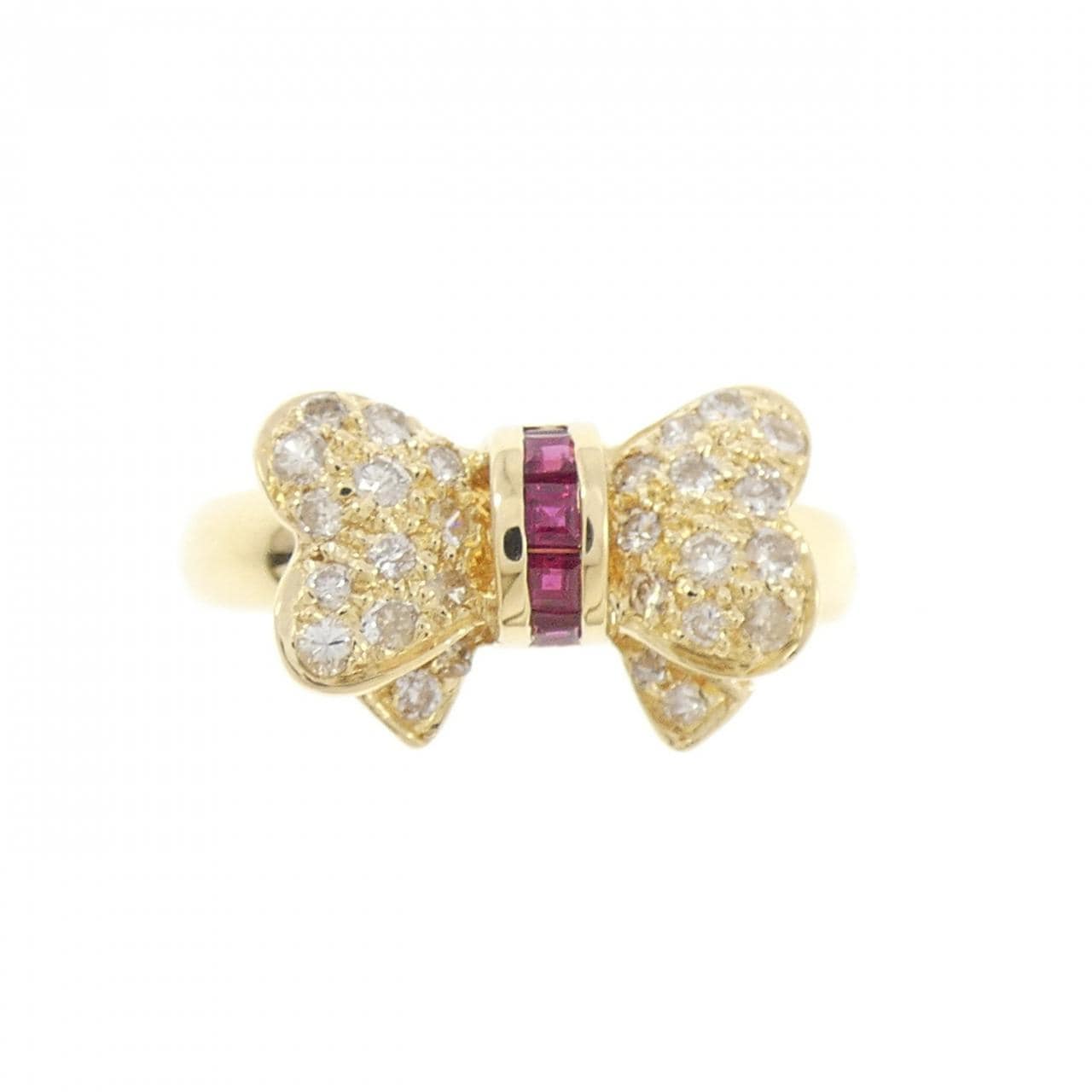 K18YG リボン ルビー リング 0.1CT