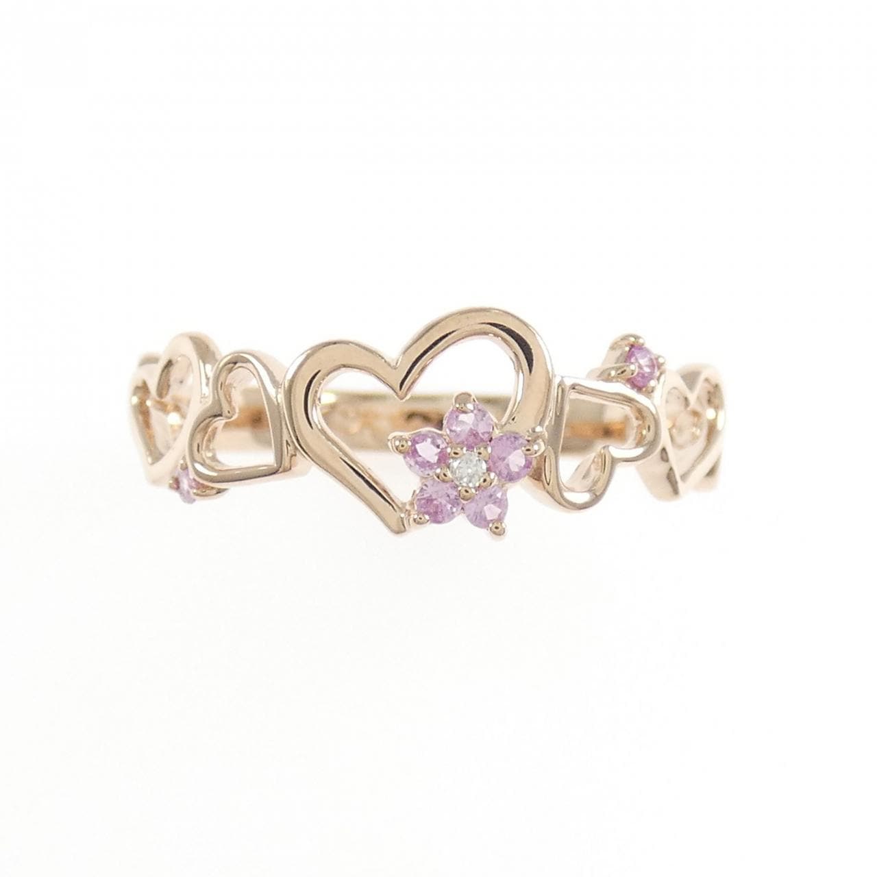 K10PG ハート×フラワー サファイヤ リング