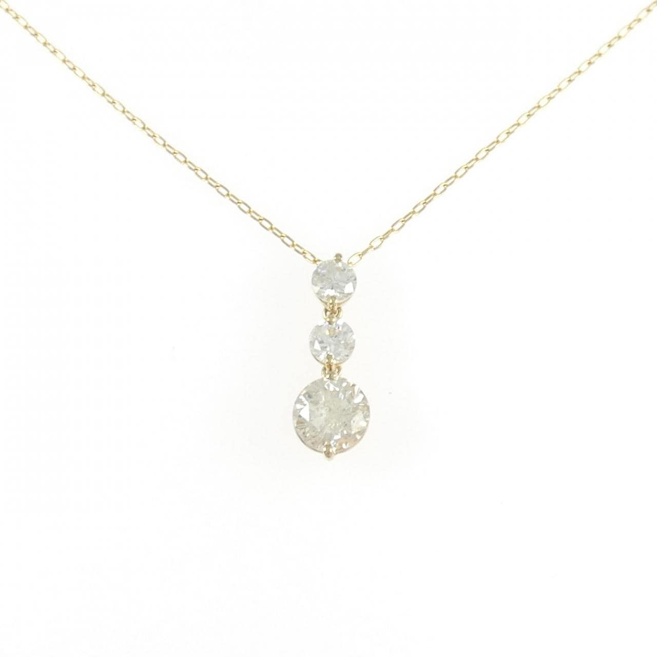 K18YG スリーストーン ダイヤモンド ネックレス 2.04CT