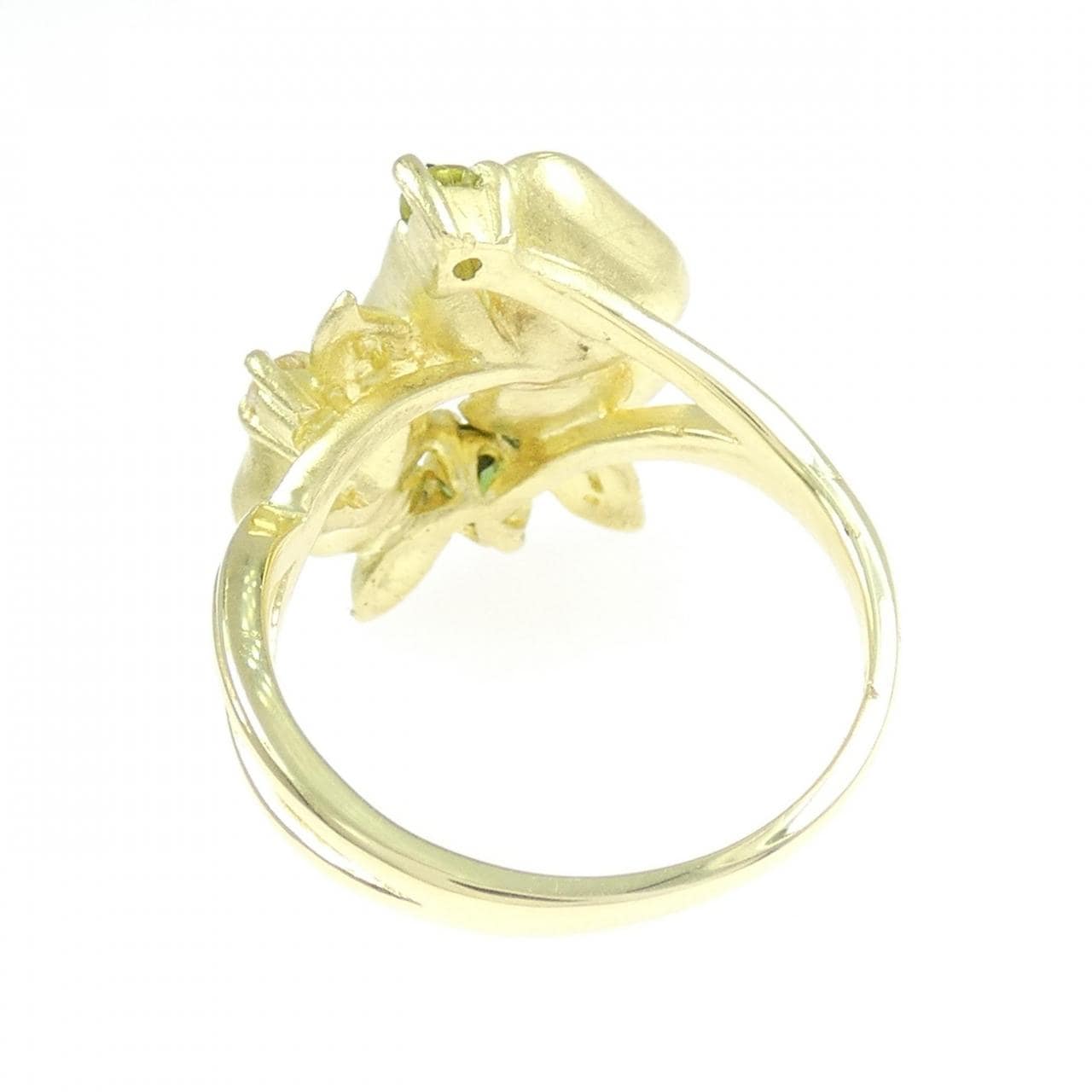 18KYG フラワー カラーストーン リング