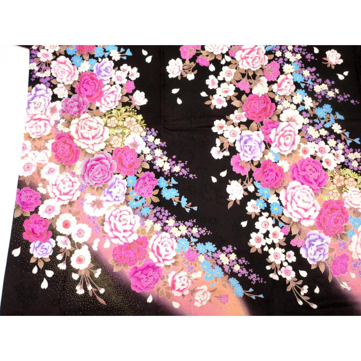 振袖　友禅金彩加工　刺繍入りボカシ染　ラインストーン入