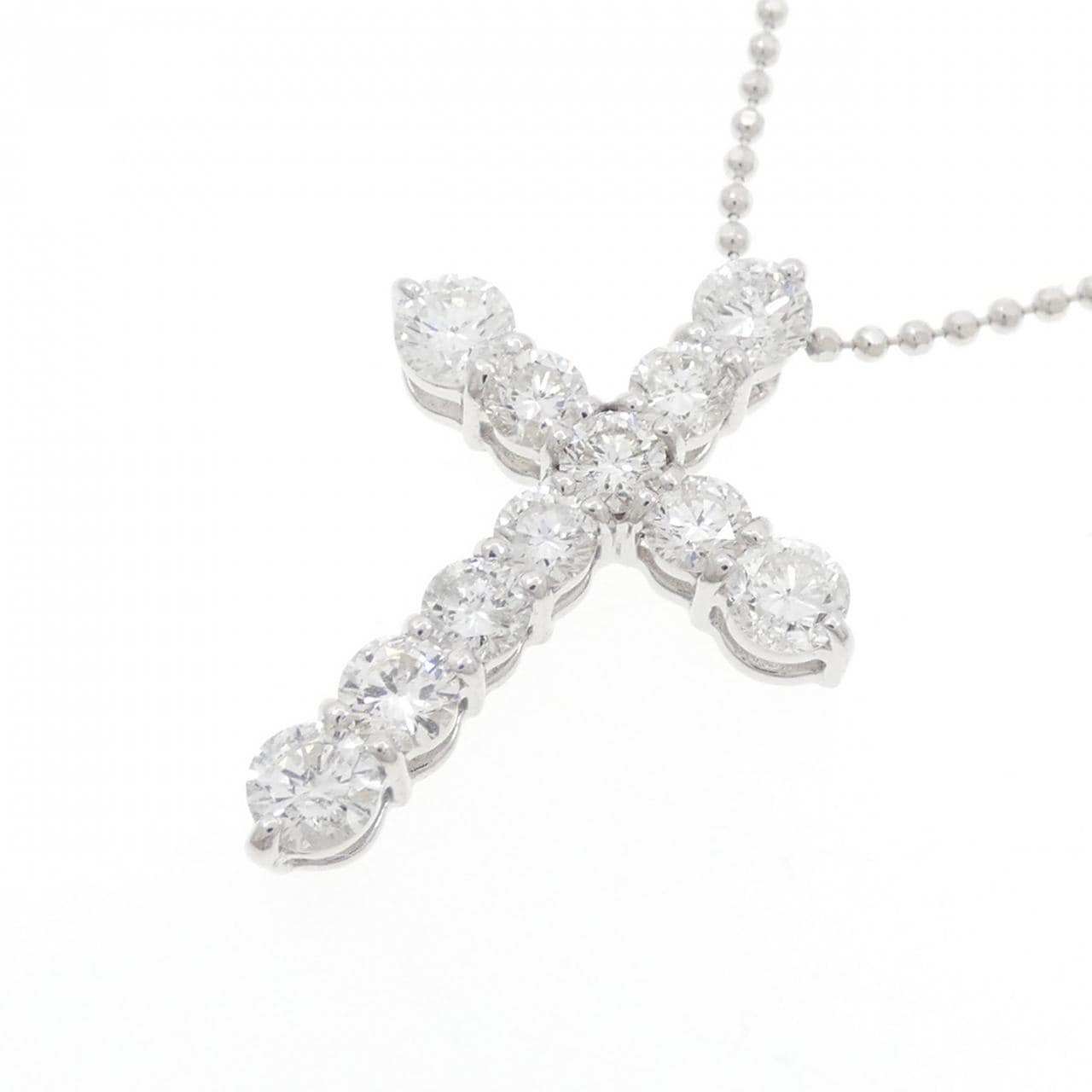 K18WG クロス ダイヤモンド ネックレス 1.04CT