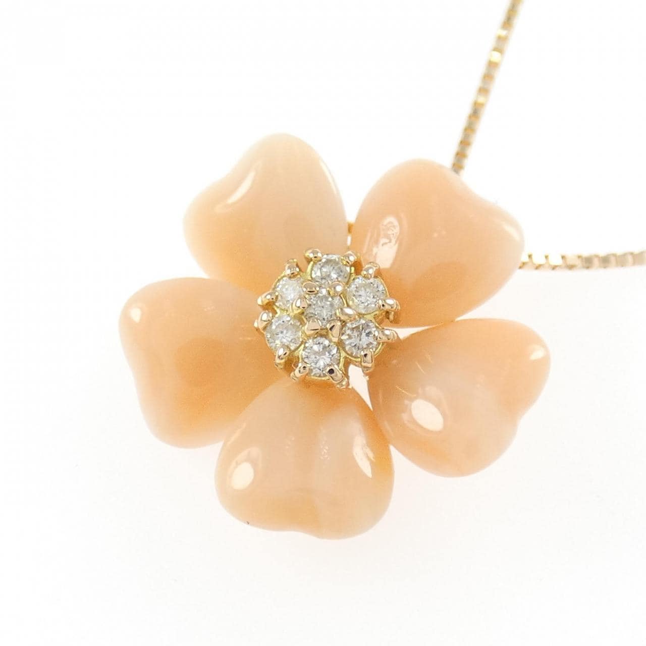 K18PG フラワー サンゴ ネックレス
