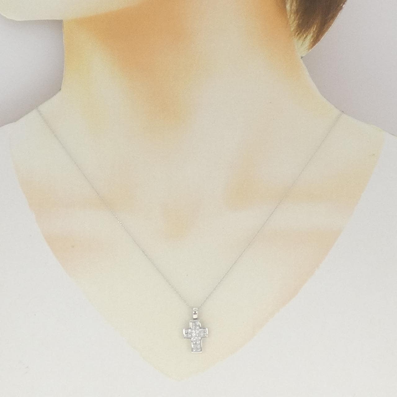 750WG/K18WG クロス ダイヤモンド ネックレス 0.63CT
