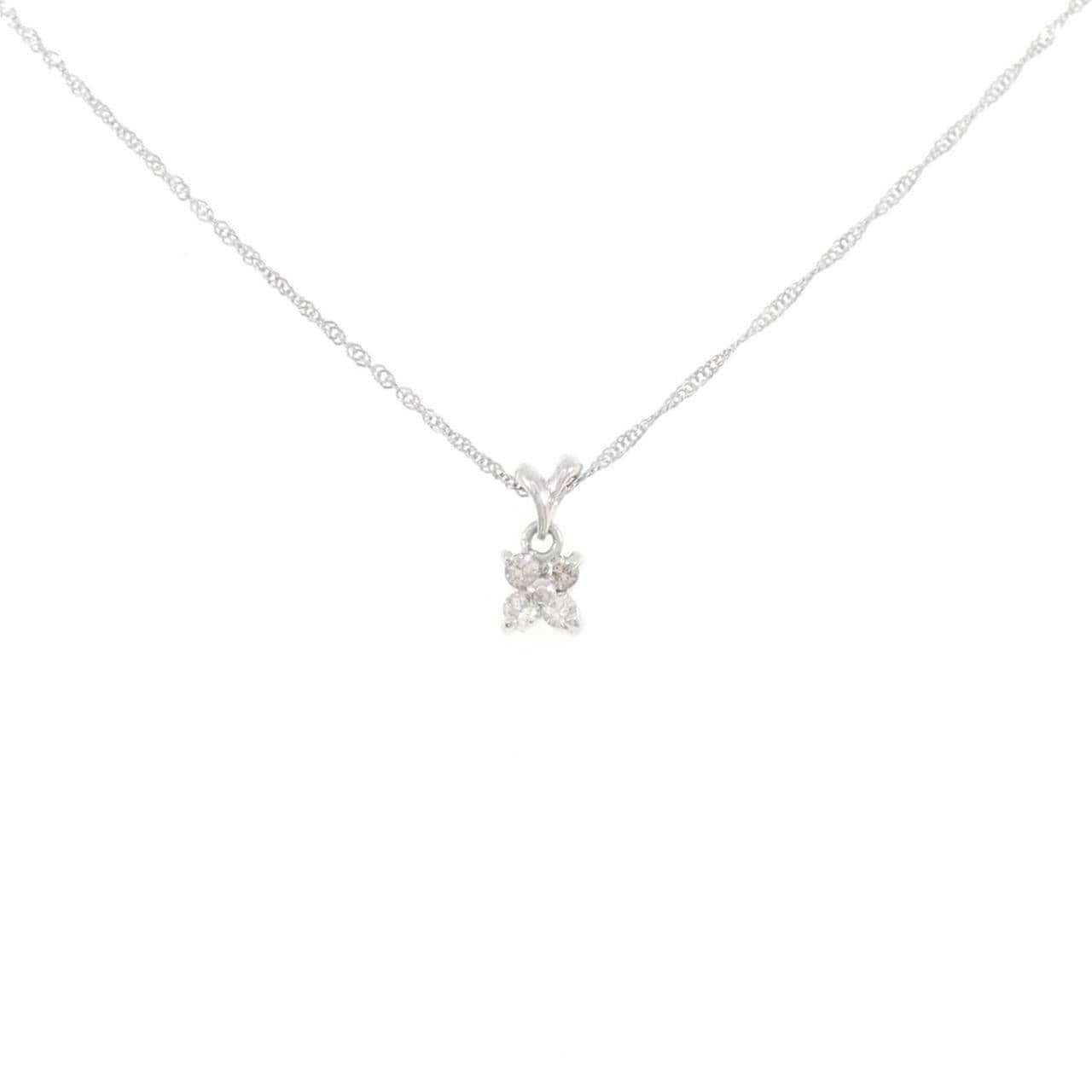 K18WG フラワー ダイヤモンド ネックレス 0.08CT