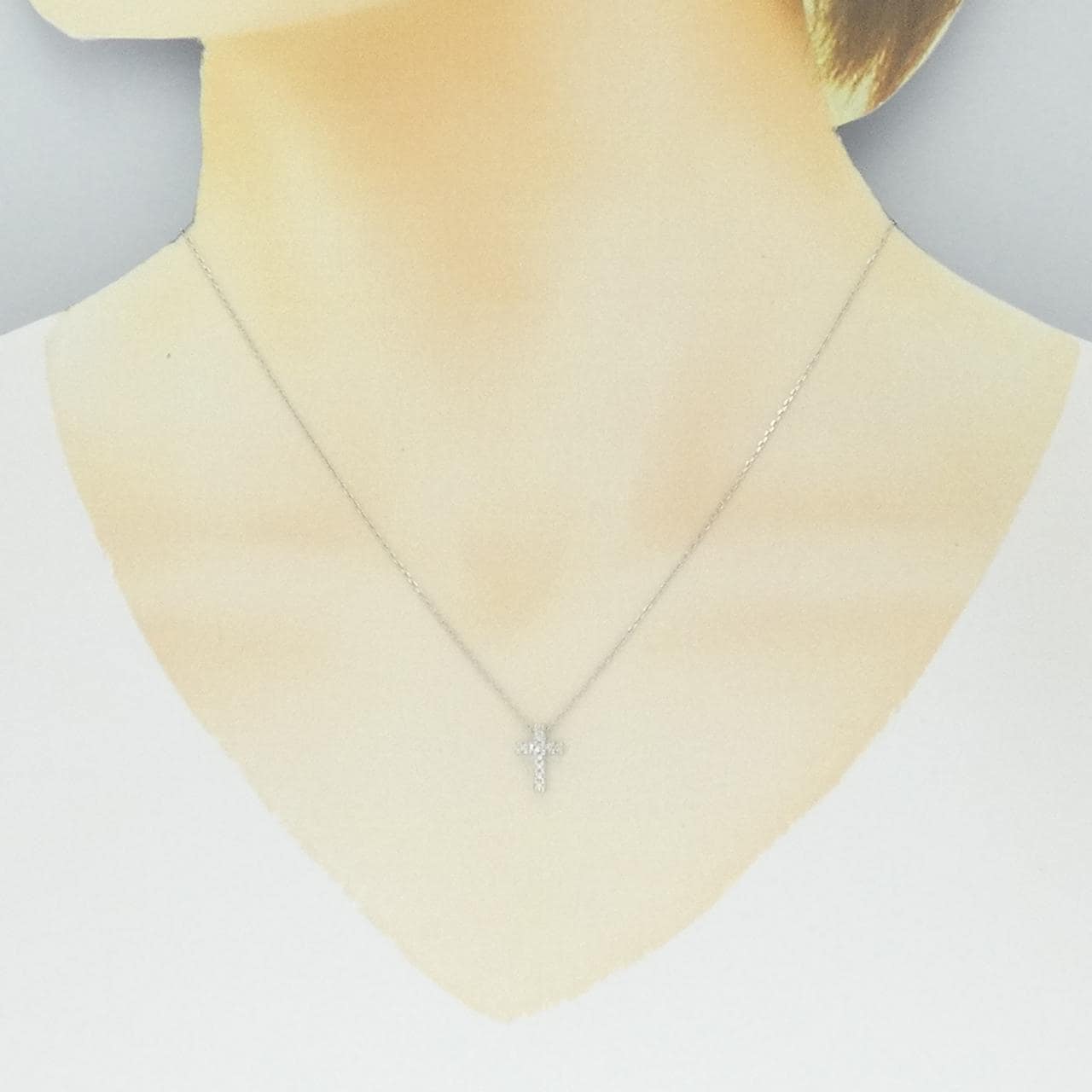 K18WG クロス ダイヤモンド ネックレス 0.09CT
