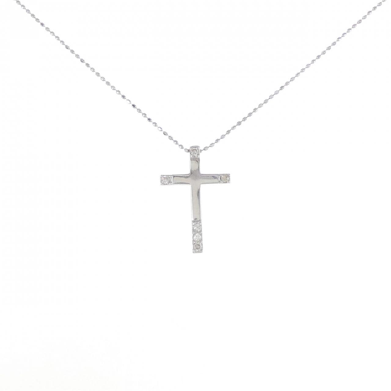 K18WG クロス ダイヤモンド ネックレス 0.10CT
