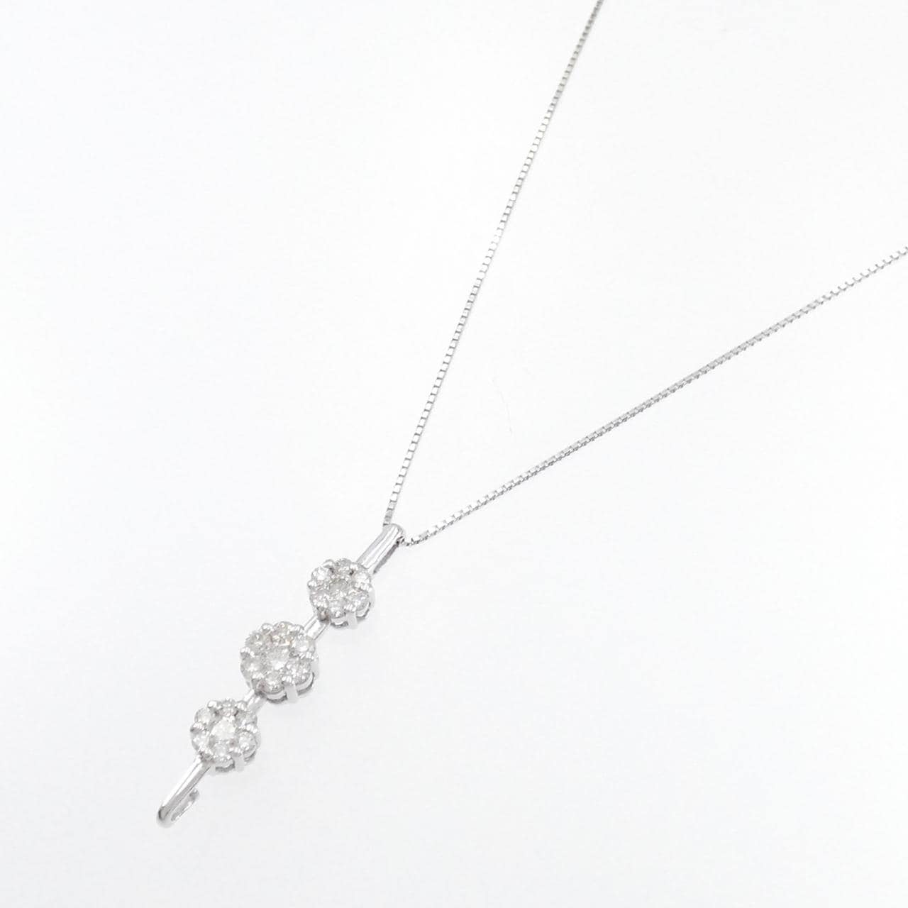 K18WG 2WAY フラワー ダイヤモンド ネックレス 1.00CT