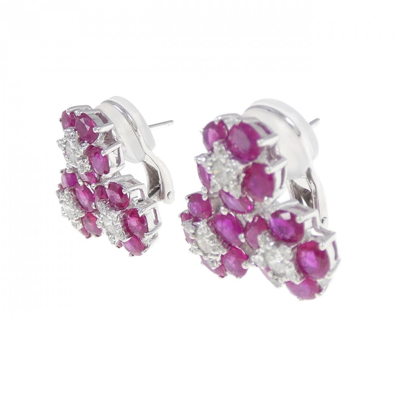 K18WG フラワー ルビー ピアス/イヤリング 5.08CT