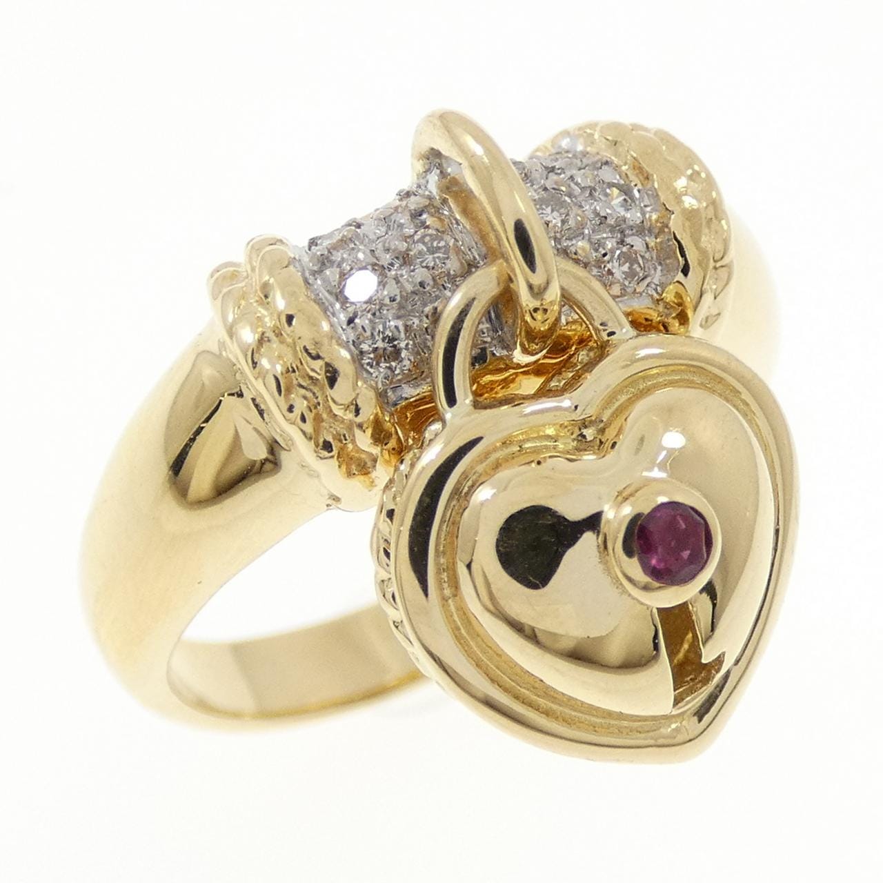 K18YG/K18WG ハート×カデナ ルビー リング 0.04CT