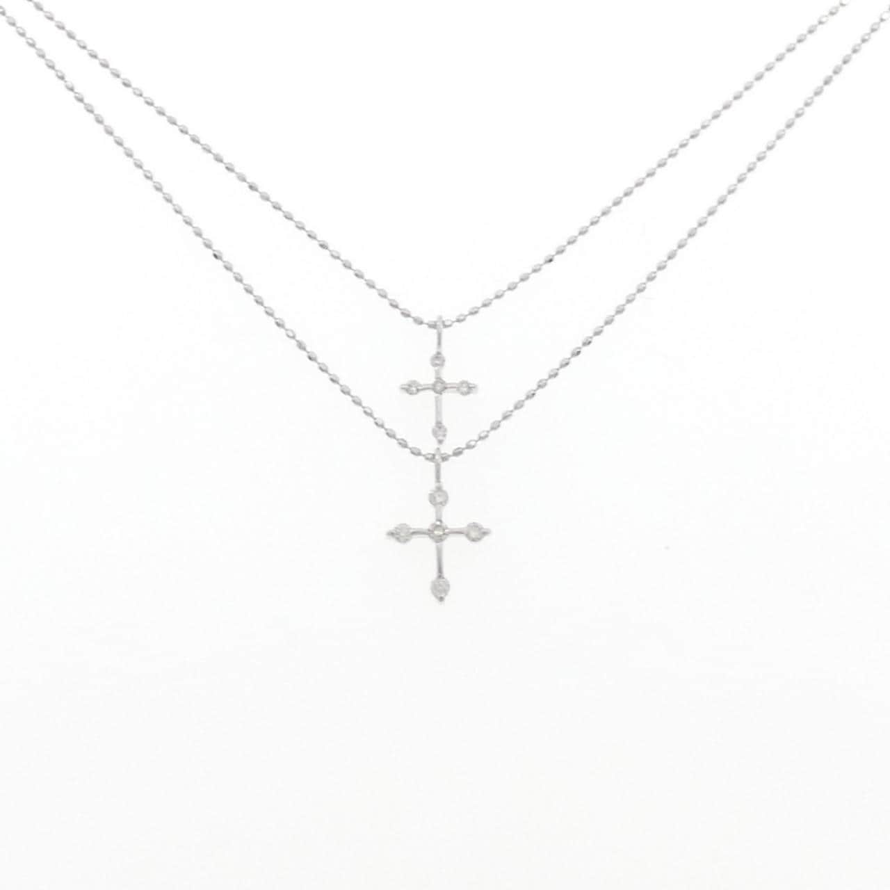 K18WG クロス ダイヤモンド ネックレス 0.15CT